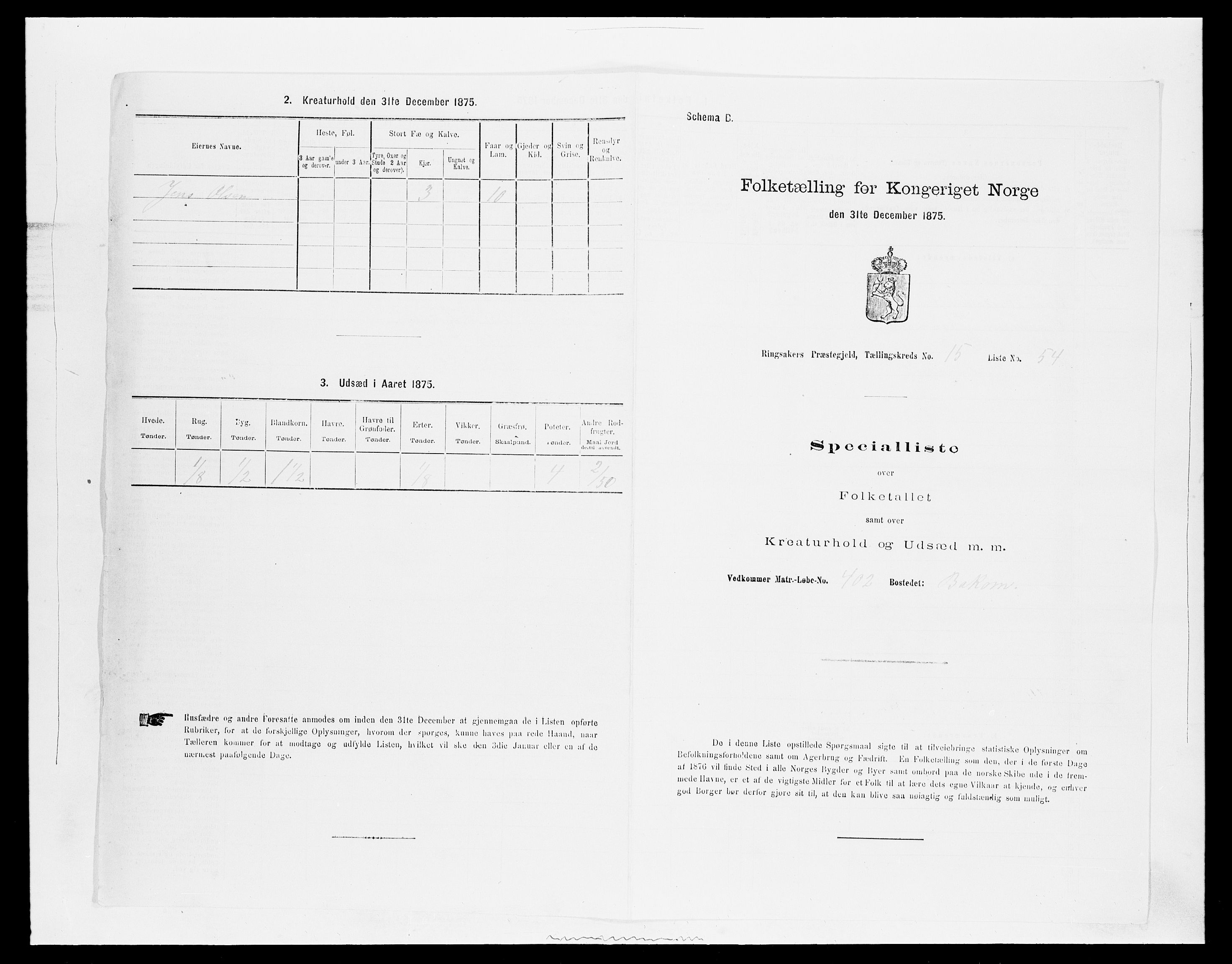 SAH, 1875 census for 0412P Ringsaker, 1875, p. 3139