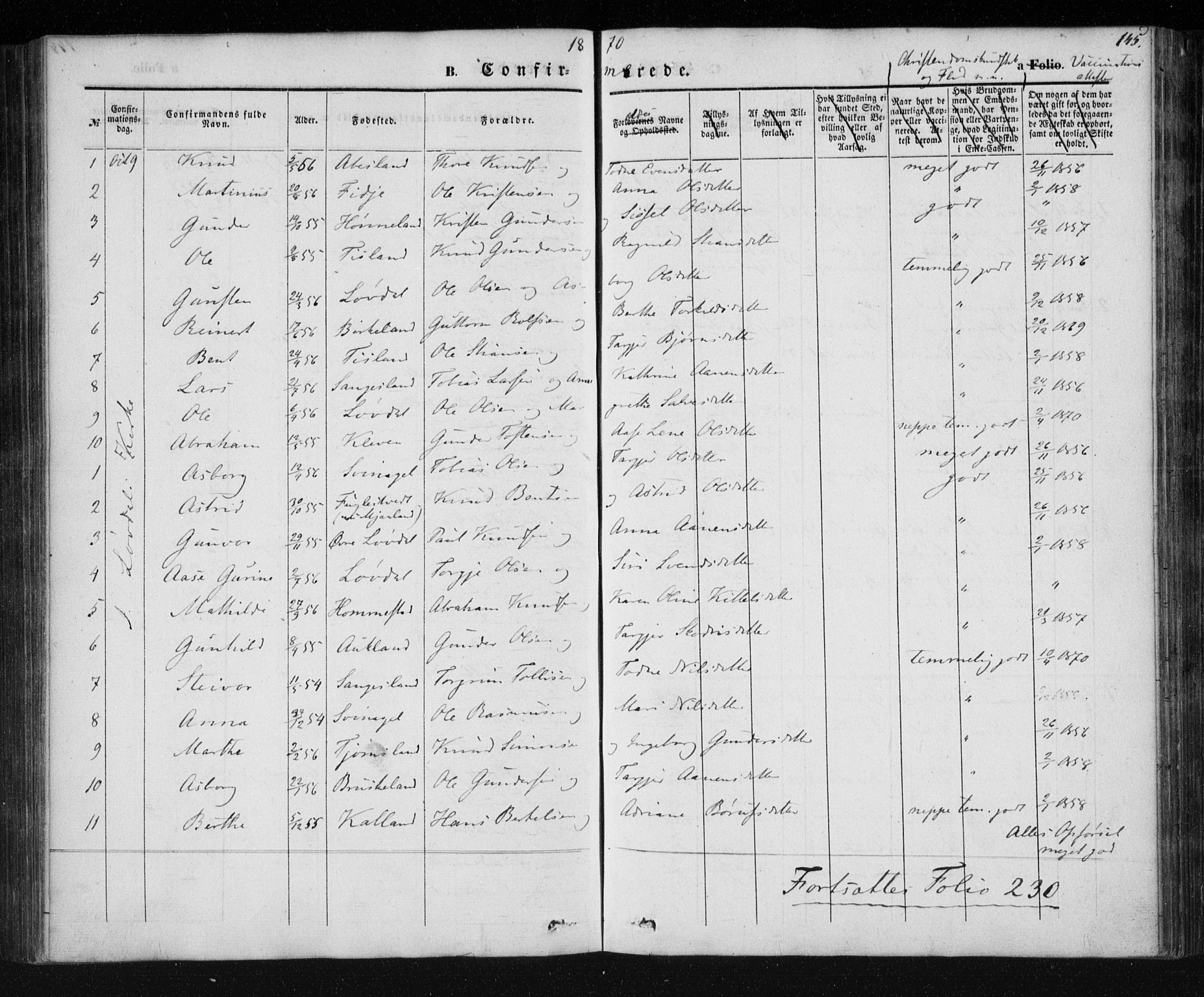 Holum sokneprestkontor, AV/SAK-1111-0022/F/Fa/Fab/L0005: Parish register (official) no. A 5, 1847-1874, p. 145