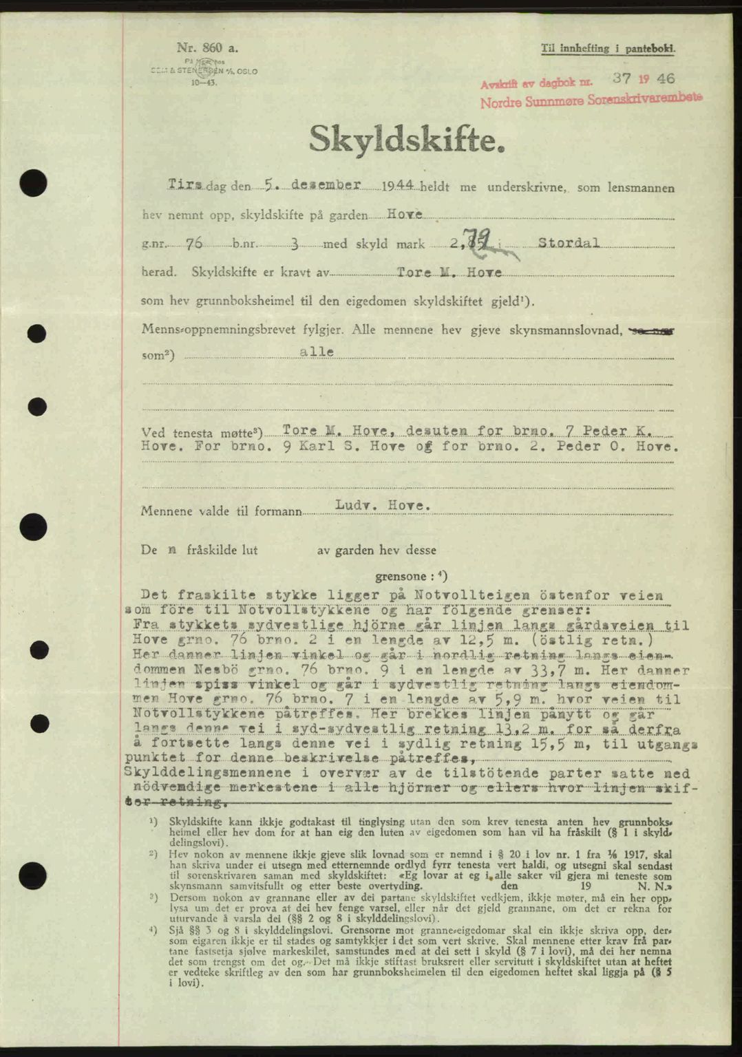 Nordre Sunnmøre sorenskriveri, AV/SAT-A-0006/1/2/2C/2Ca: Mortgage book no. A20b, 1946-1946, Diary no: : 37/1946