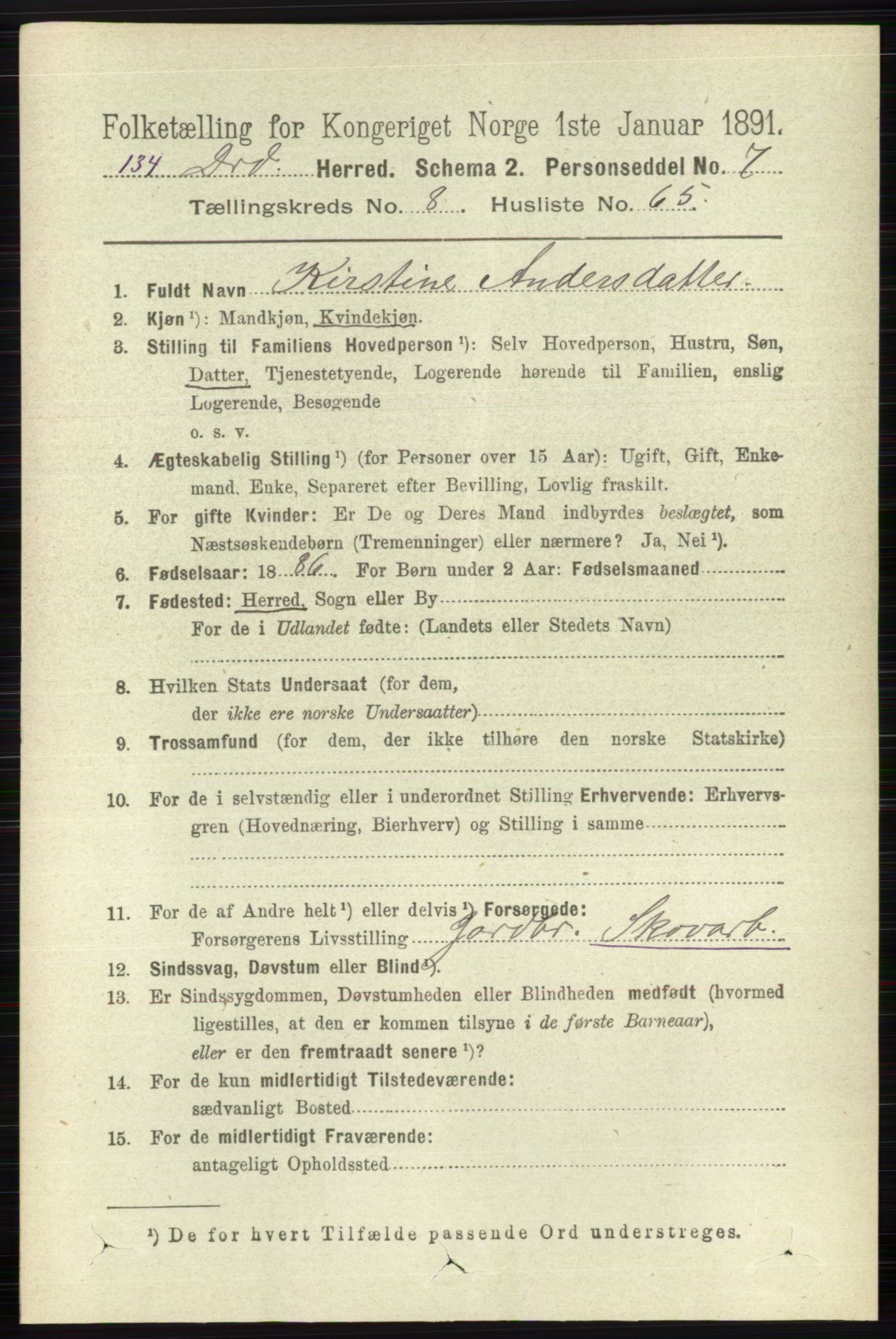 RA, 1891 census for 0817 Drangedal, 1891, p. 3081