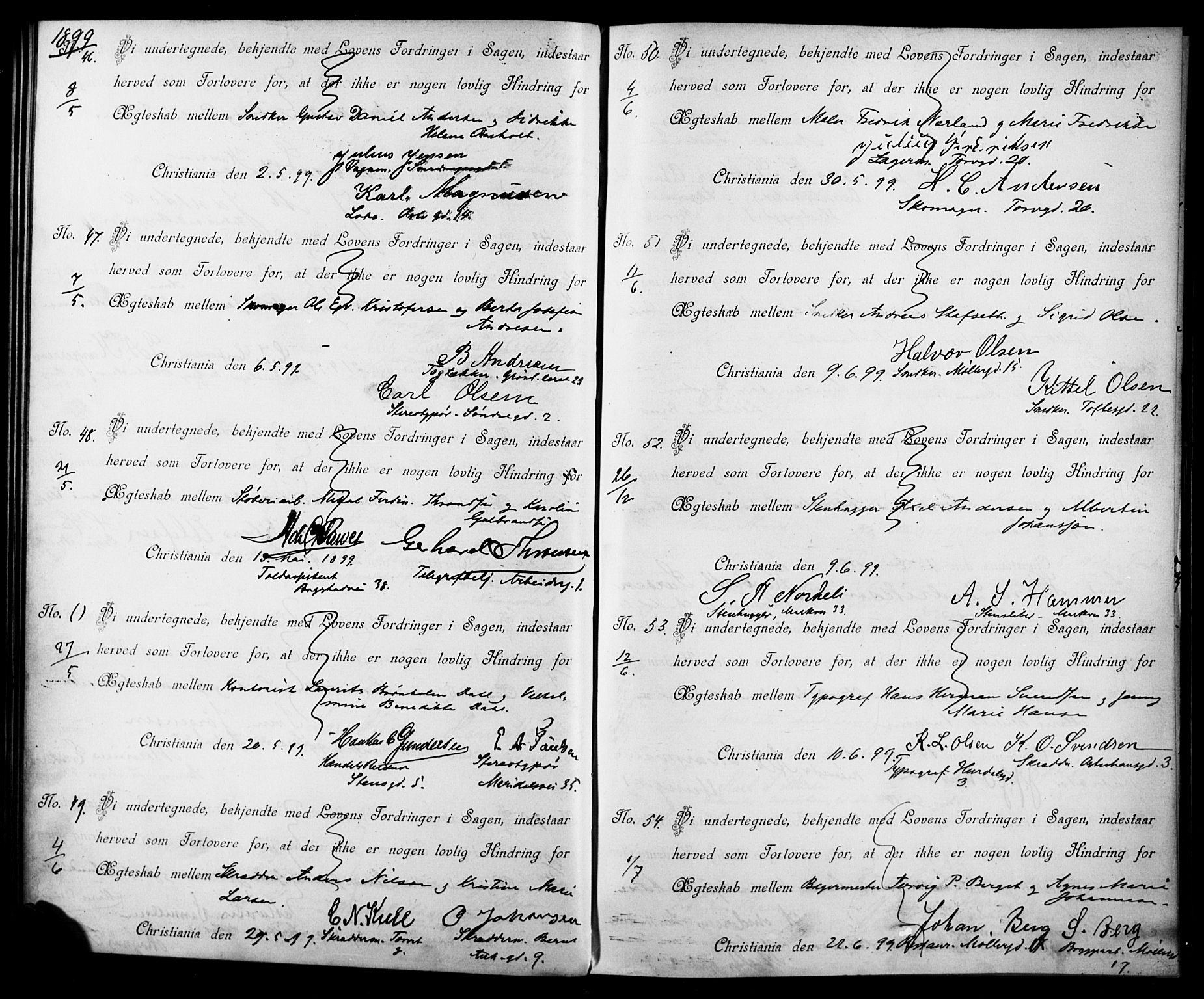 Jakob prestekontor Kirkebøker, AV/SAO-A-10850/L/La/L0001: Best man's statements no. 1, 1896-1916