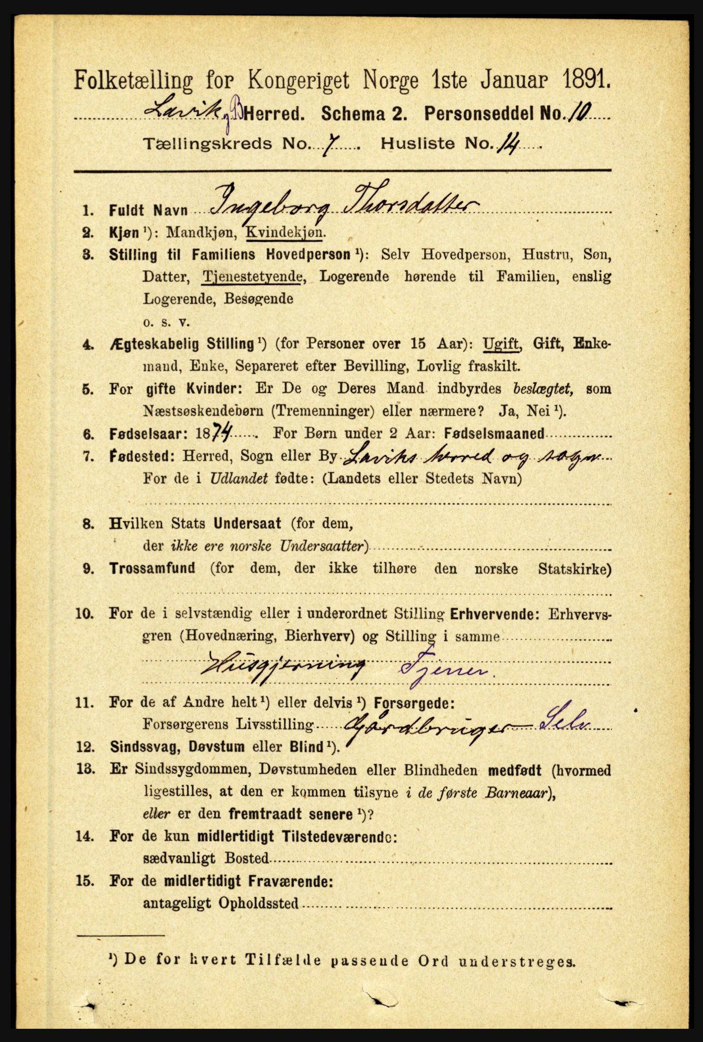 RA, 1891 census for 1415 Lavik og Brekke, 1891, p. 1451