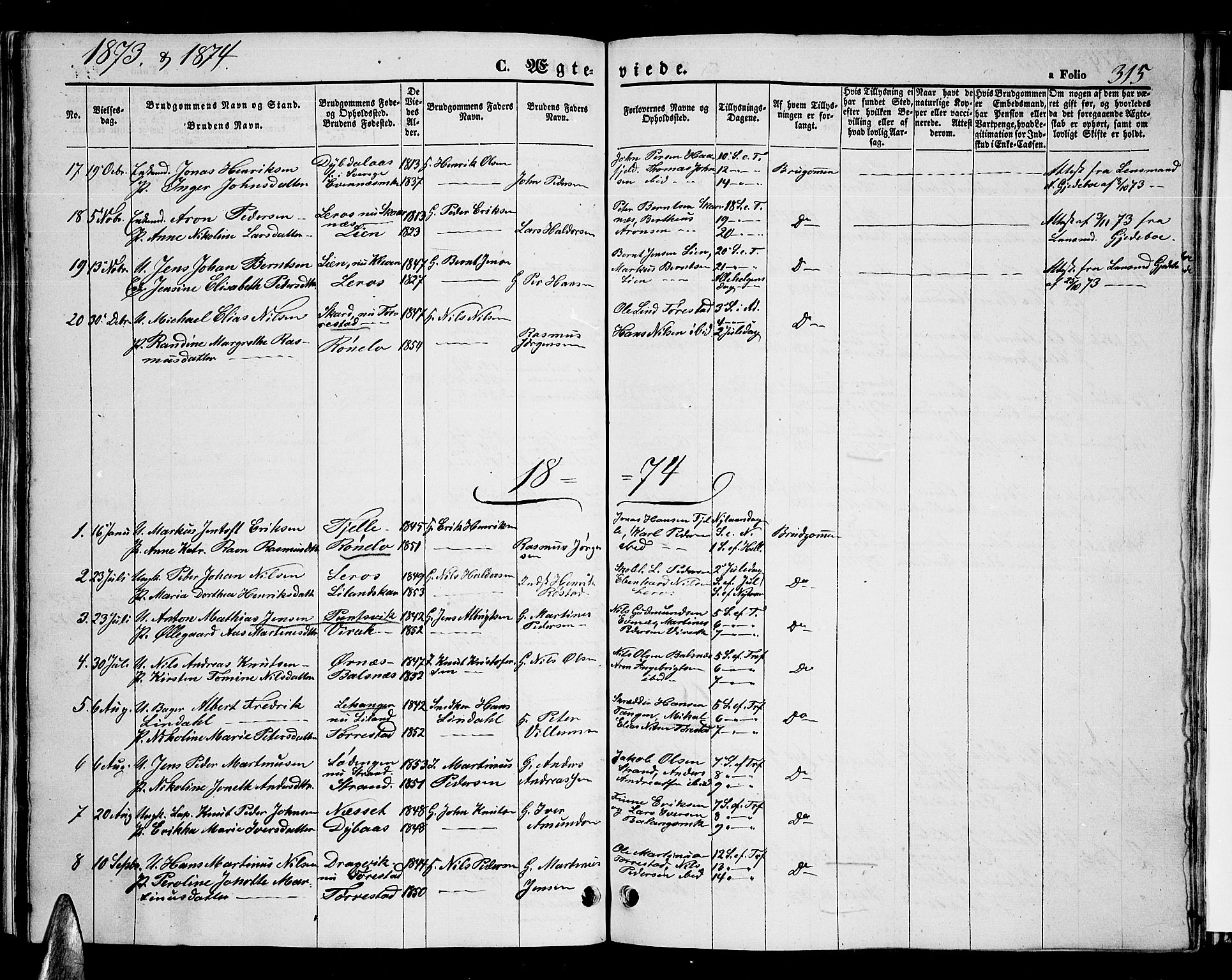 Ministerialprotokoller, klokkerbøker og fødselsregistre - Nordland, SAT/A-1459/863/L0912: Parish register (copy) no. 863C02, 1858-1876, p. 315