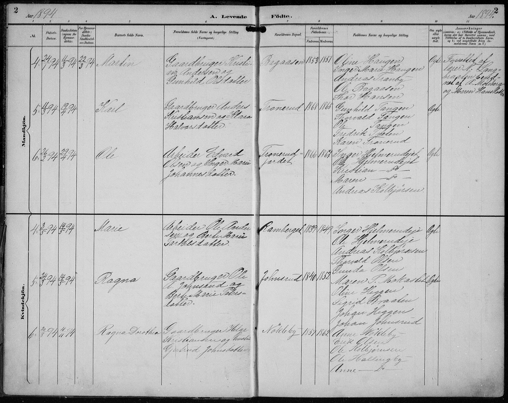 Lunder kirkebøker, AV/SAKO-A-629/F/Fb/L0001: Parish register (official) no. II 1, 1893-1916, p. 2