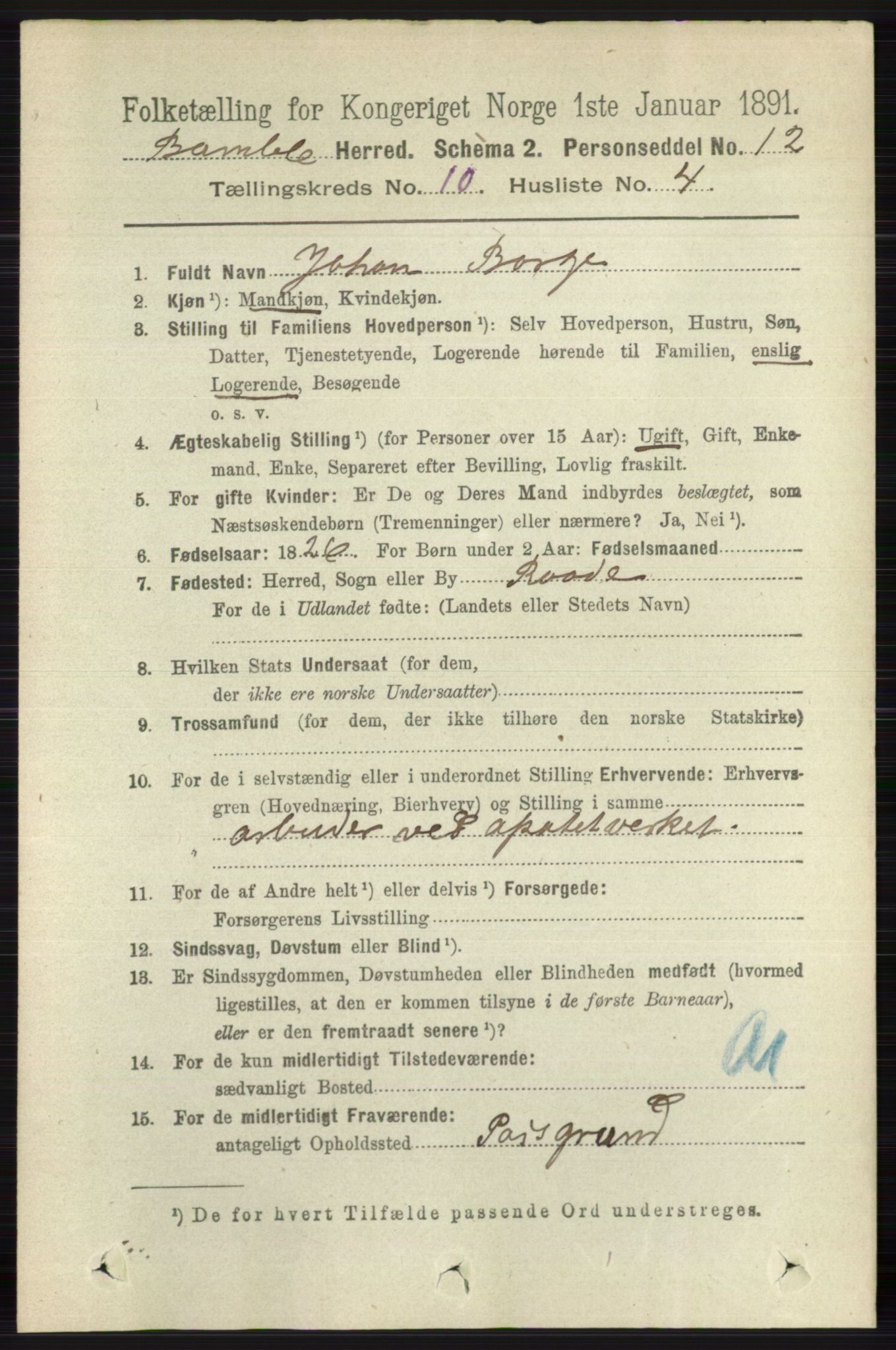 RA, 1891 census for 0814 Bamble, 1891, p. 5803