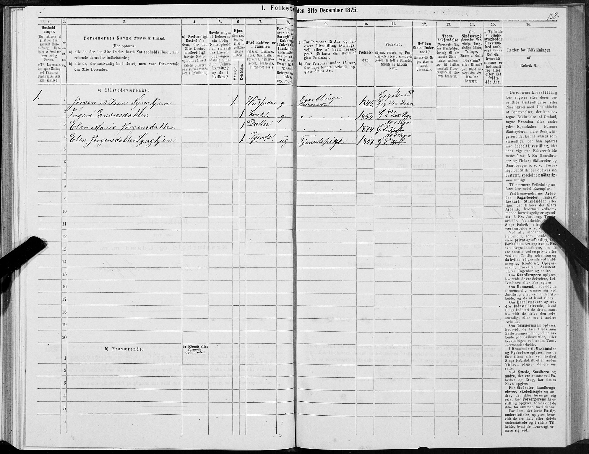 SAT, 1875 census for 1539P Grytten, 1875, p. 1158