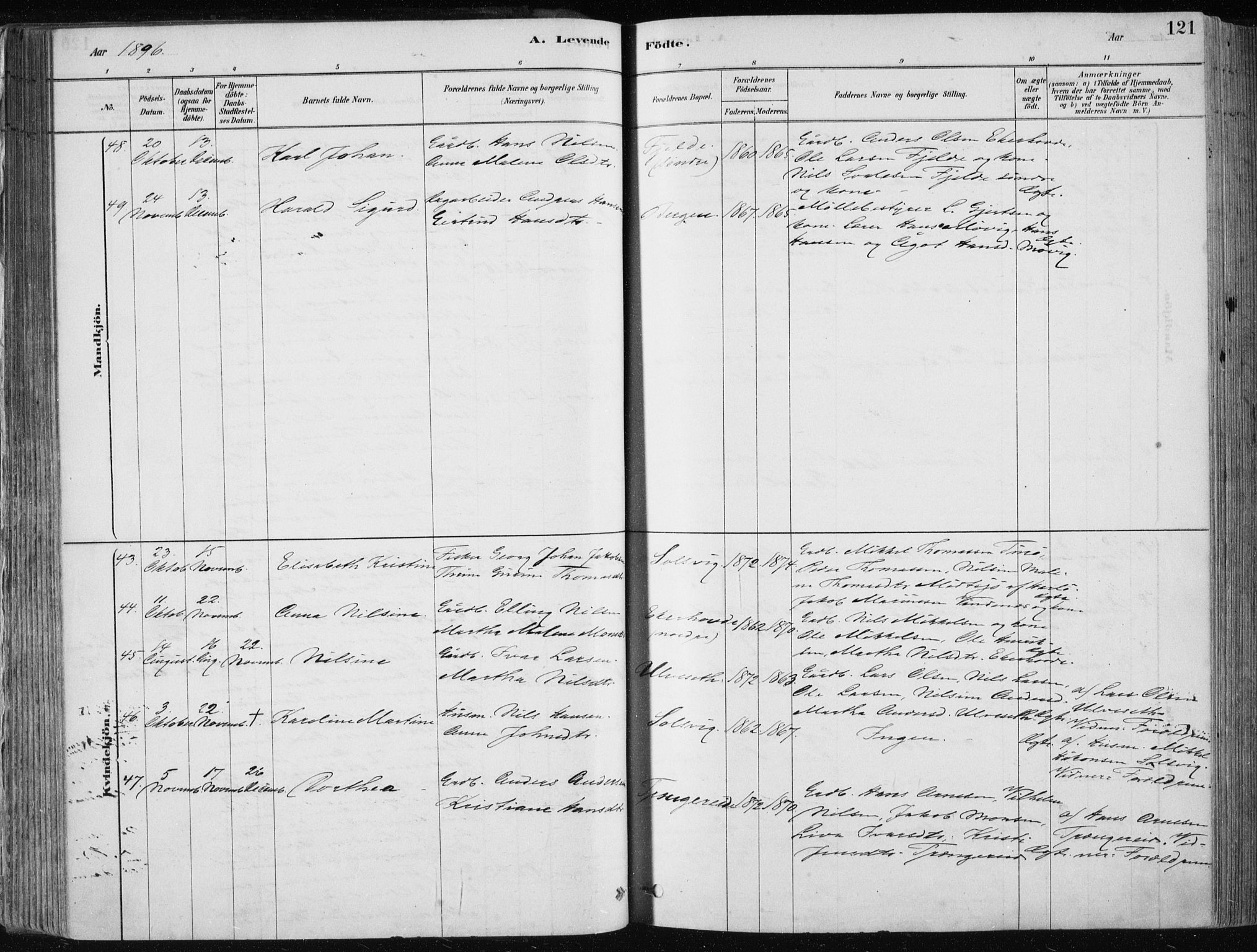 Fjell sokneprestembete, SAB/A-75301/H/Haa: Parish register (official) no. A  8, 1878-1898, p. 121