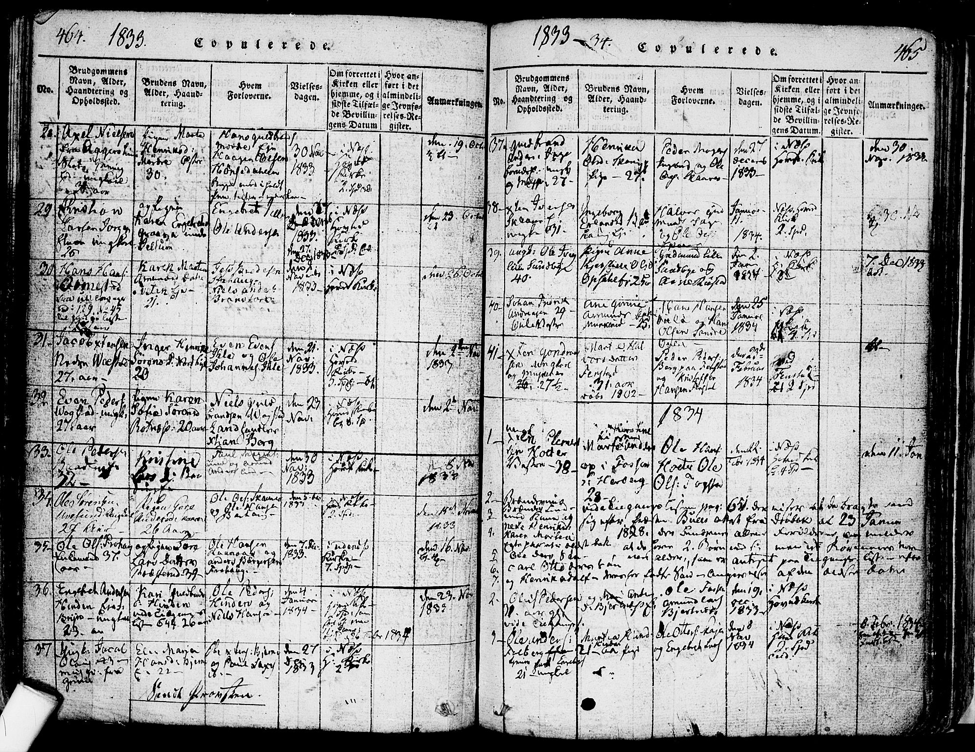 Nes prestekontor Kirkebøker, SAO/A-10410/F/Fa/L0005: Parish register (official) no. I 5, 1815-1835, p. 464-465