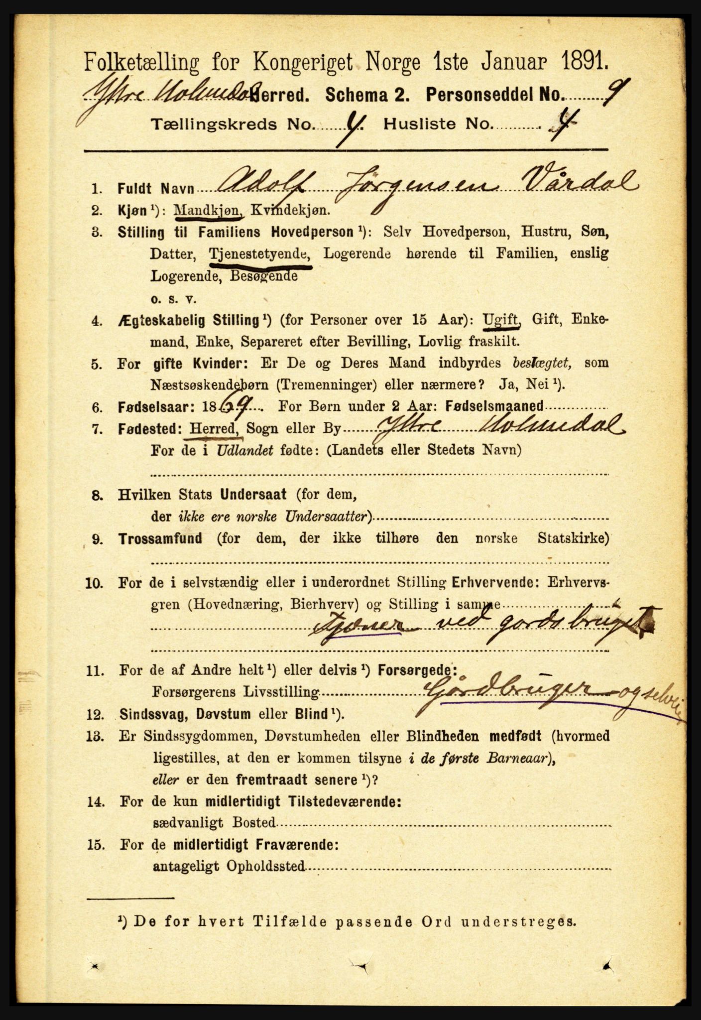 RA, 1891 census for 1429 Ytre Holmedal, 1891, p. 921