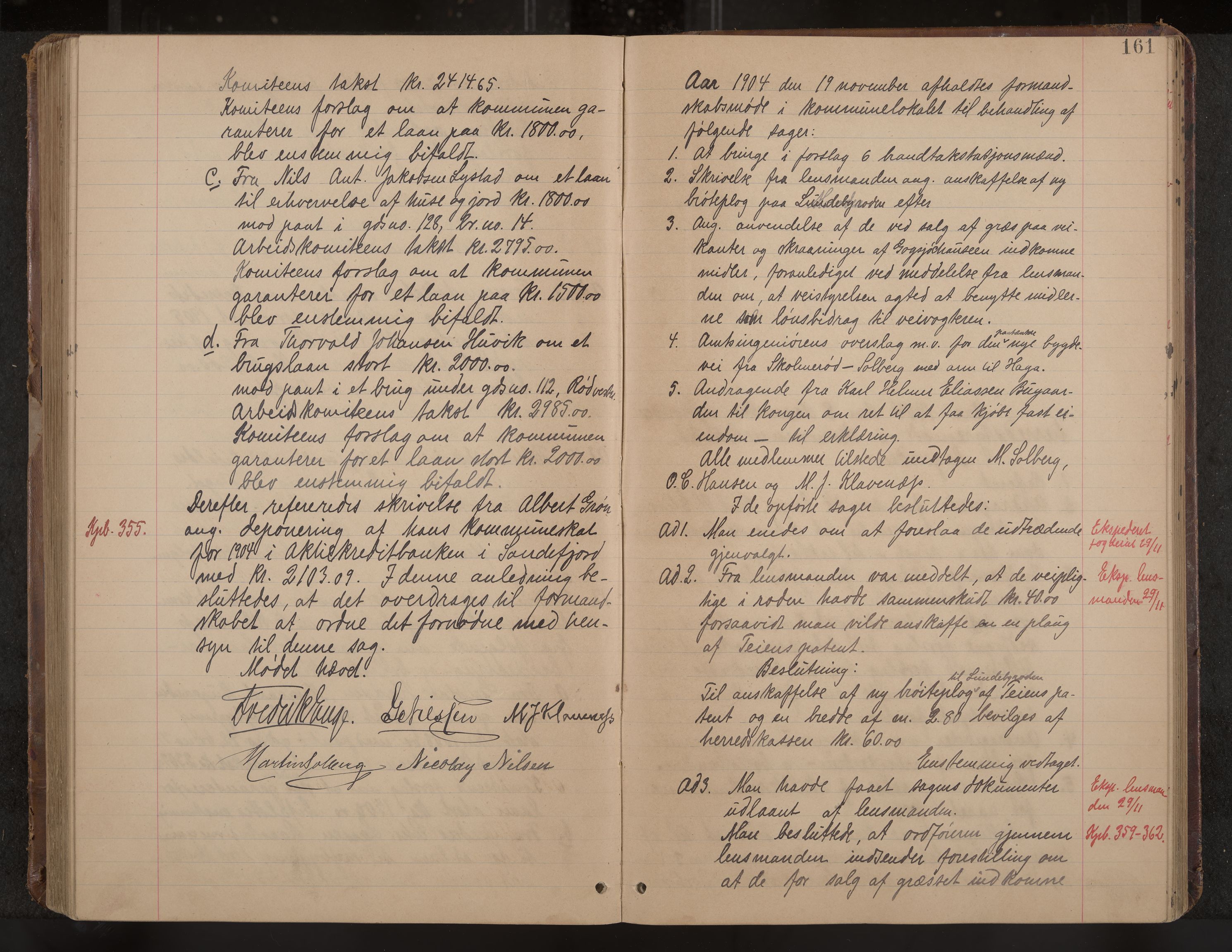 Sandar formannskap og sentraladministrasjon, IKAK/0724021/A/Aa/L0003: Møtebok med register, 1900-1907, p. 161