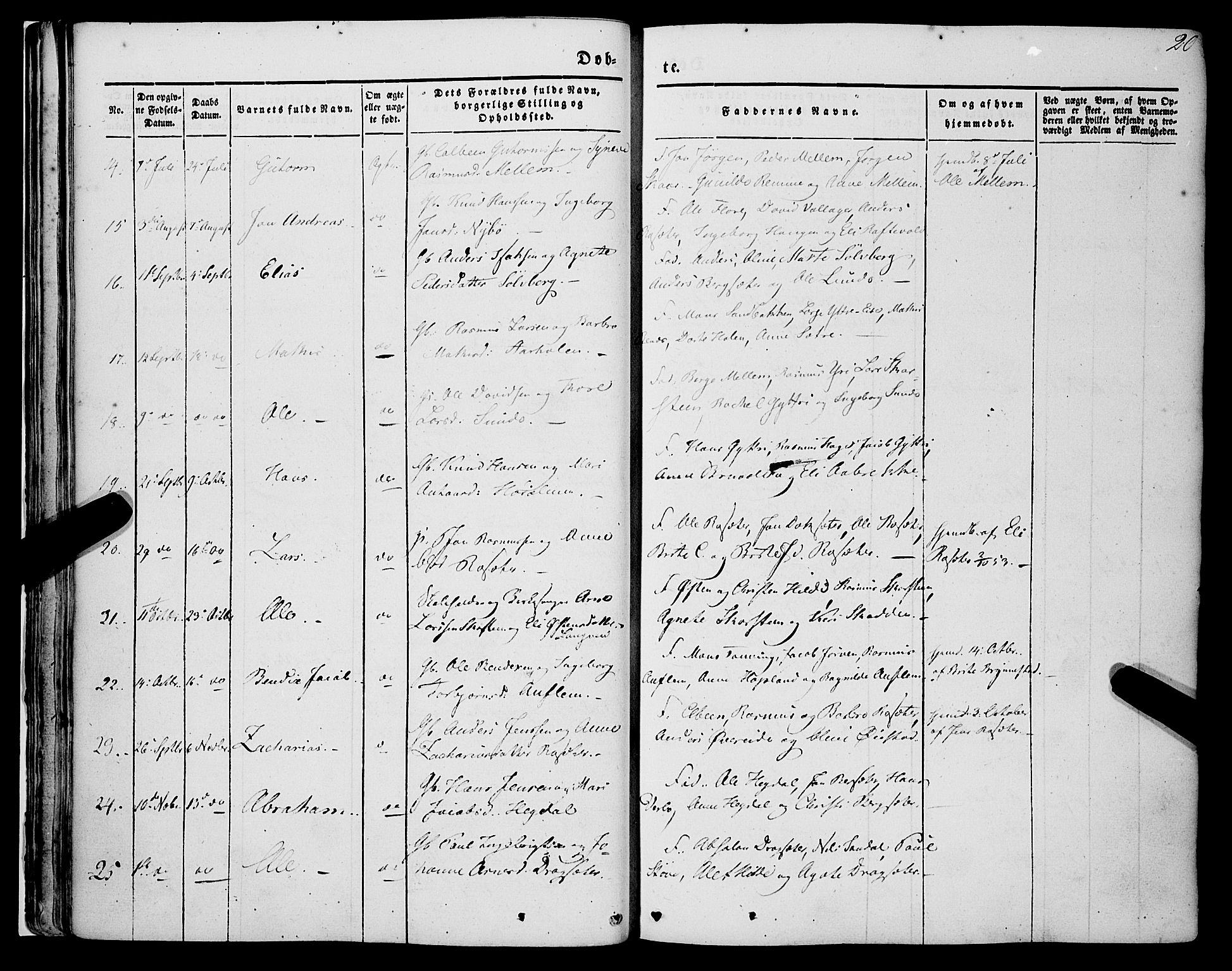 Innvik sokneprestembete, AV/SAB-A-80501: Parish register (official) no. A 5, 1847-1865, p. 20