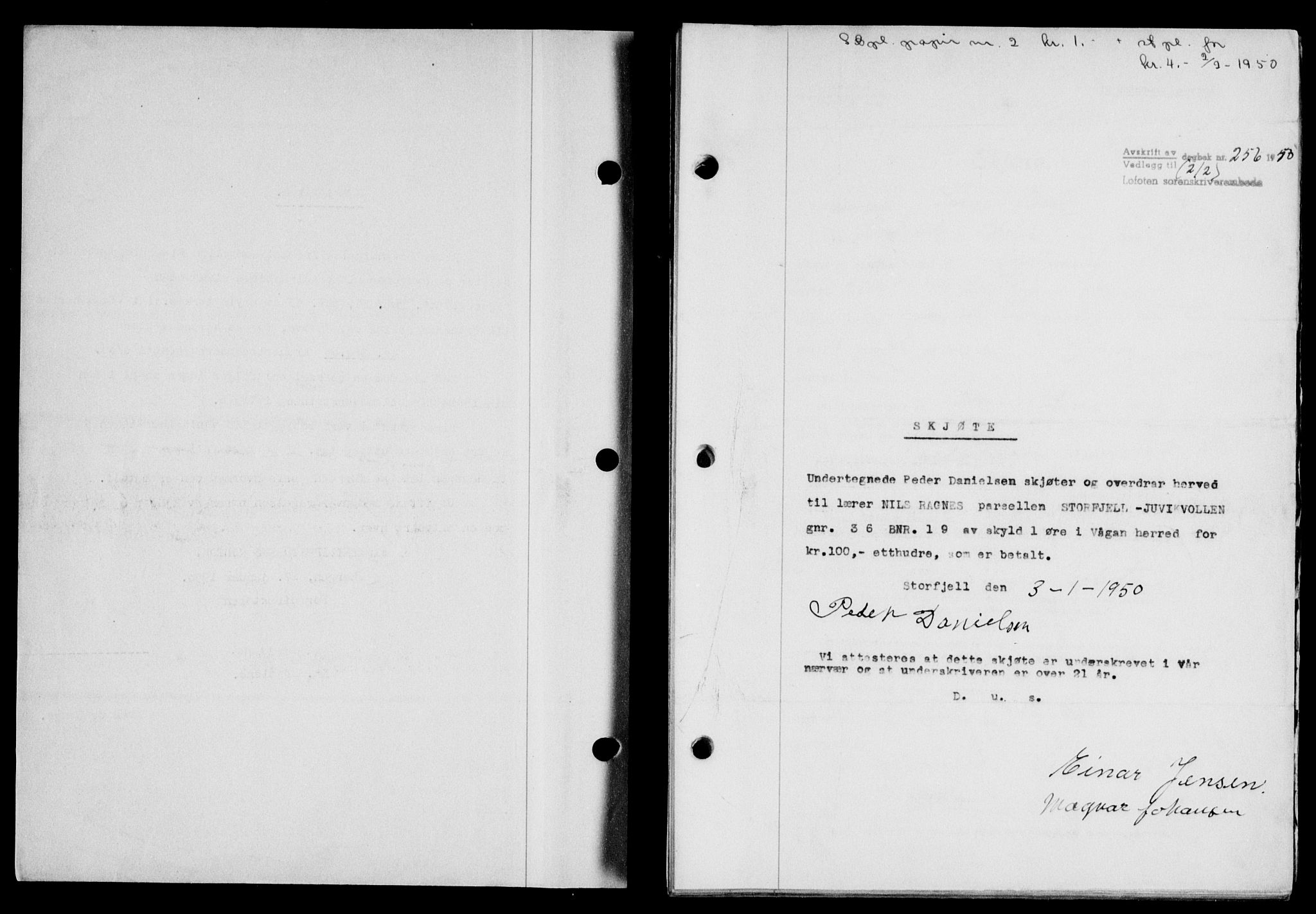 Lofoten sorenskriveri, SAT/A-0017/1/2/2C/L0023a: Mortgage book no. 23a, 1950-1950, Diary no: : 256/1950