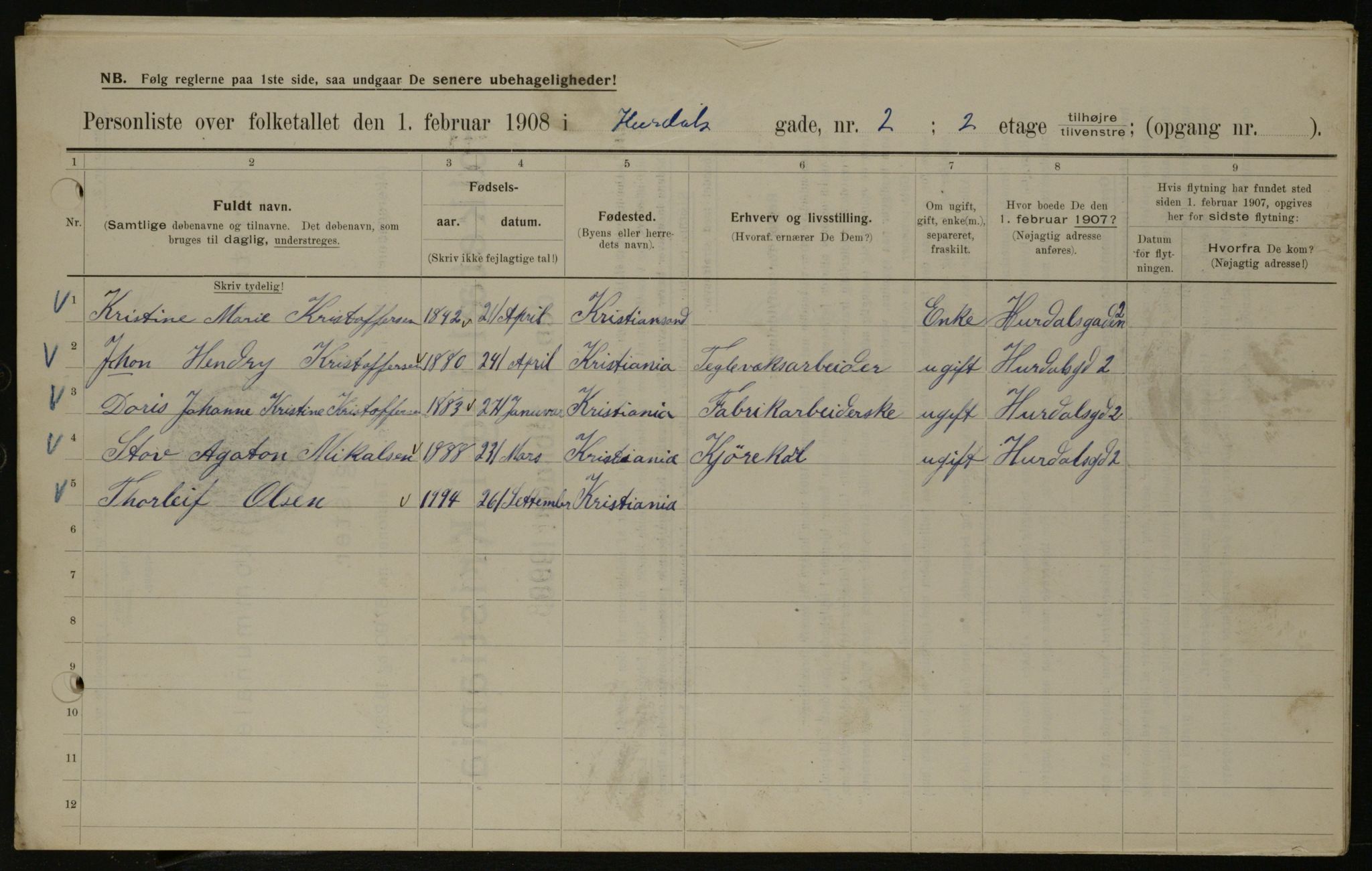 OBA, Municipal Census 1908 for Kristiania, 1908, p. 37949