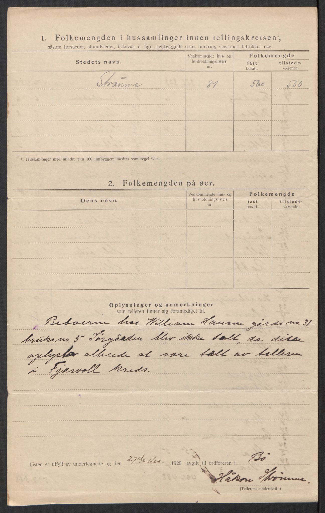 SAT, 1920 census for Bø, 1920, p. 39