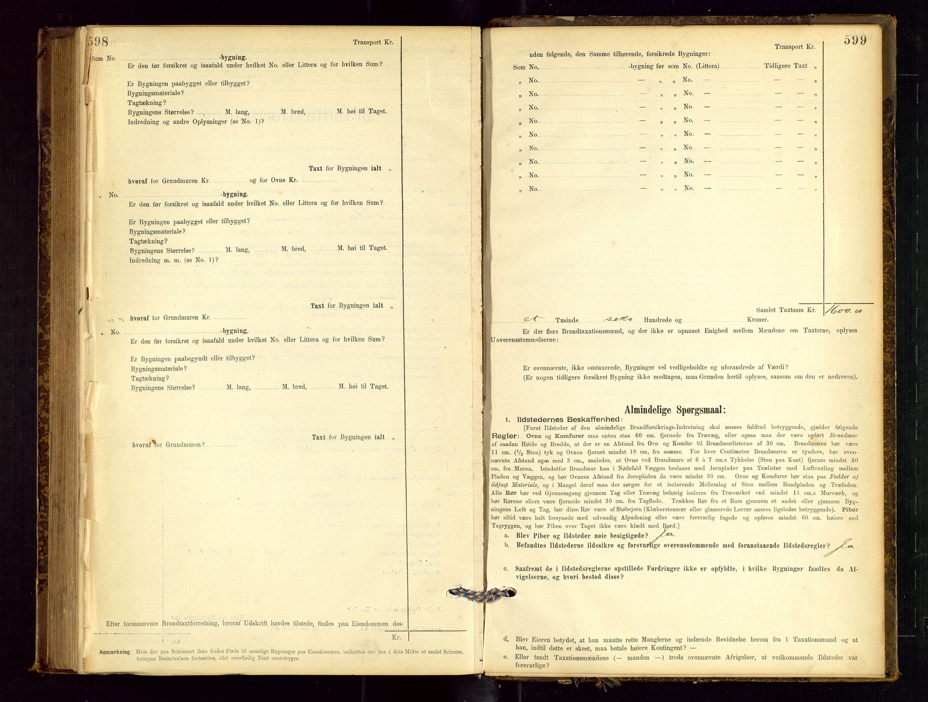 Sokndal lensmannskontor, AV/SAST-A-100417/Gob/L0001: "Brandtaxt-Protokol", 1895-1902, p. 598-599