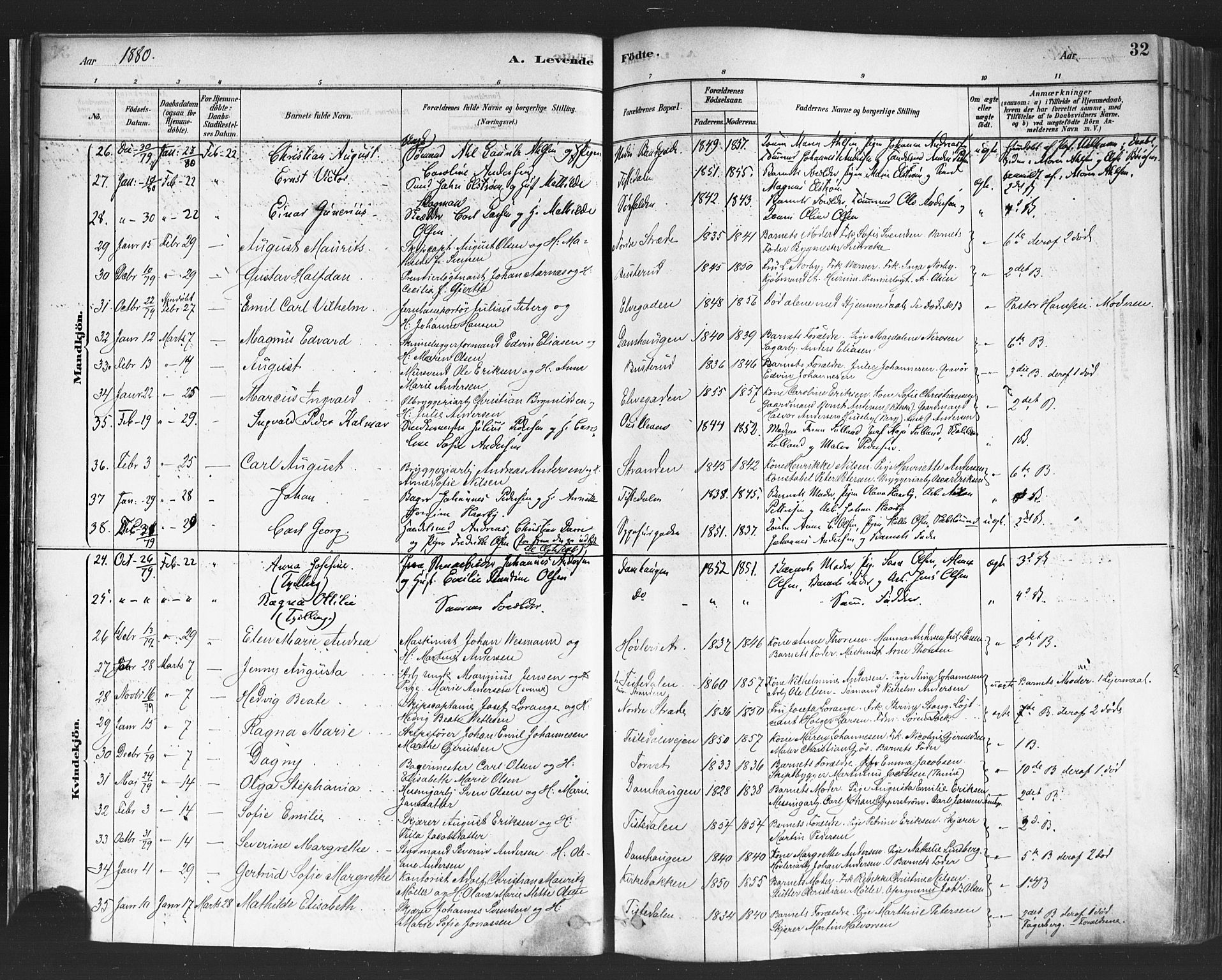 Halden prestekontor Kirkebøker, SAO/A-10909/F/Fa/L0011: Parish register (official) no. I 11, 1878-1889, p. 32