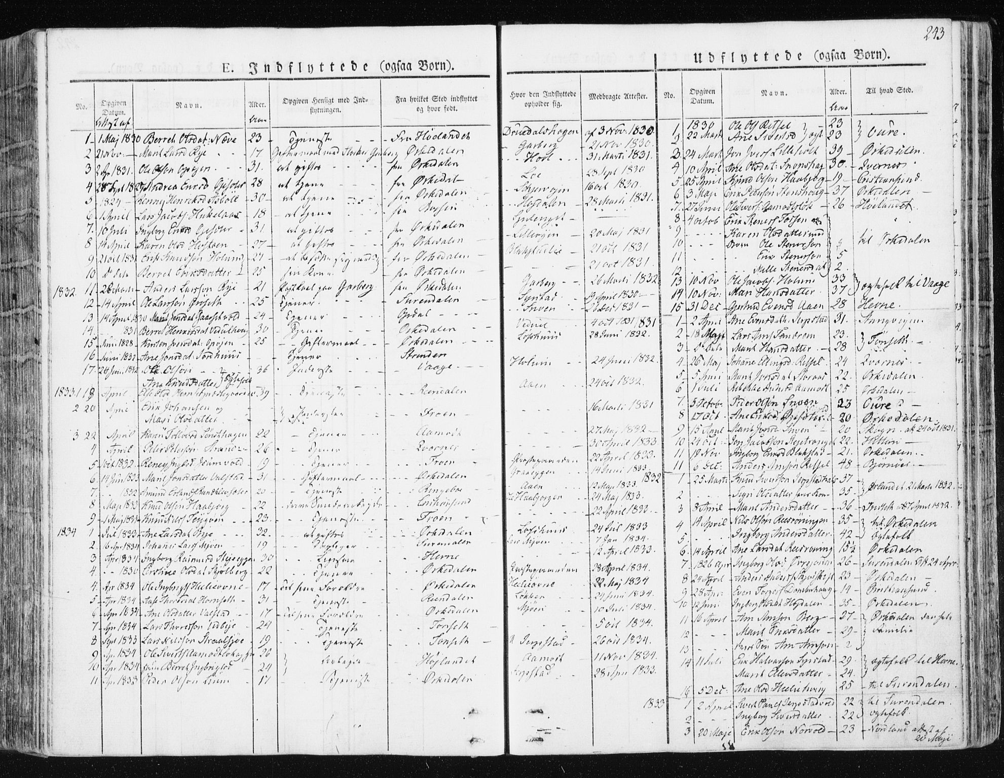Ministerialprotokoller, klokkerbøker og fødselsregistre - Sør-Trøndelag, AV/SAT-A-1456/672/L0855: Parish register (official) no. 672A07, 1829-1860, p. 243