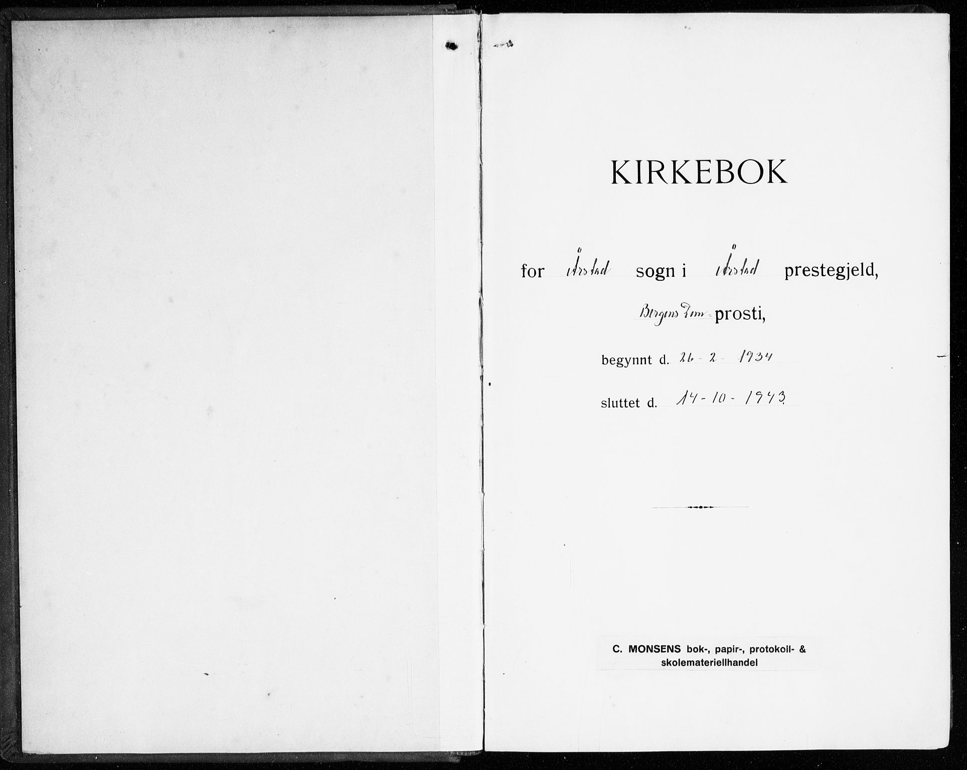 Årstad Sokneprestembete, SAB/A-79301/H/Hab/L0006: Parish register (copy) no. A 6, 1934-1943