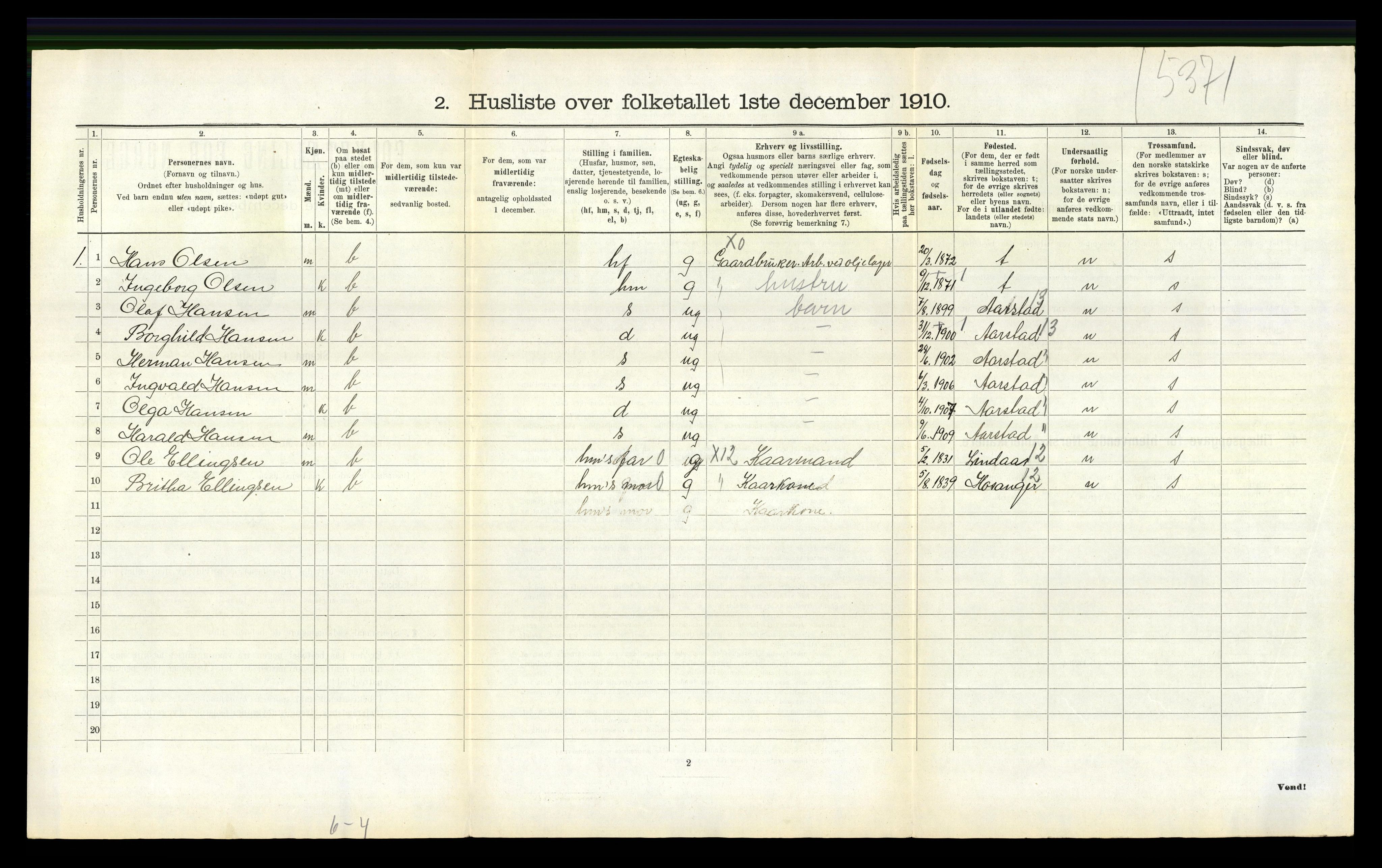 RA, 1910 census for Askøy, 1910, p. 1591