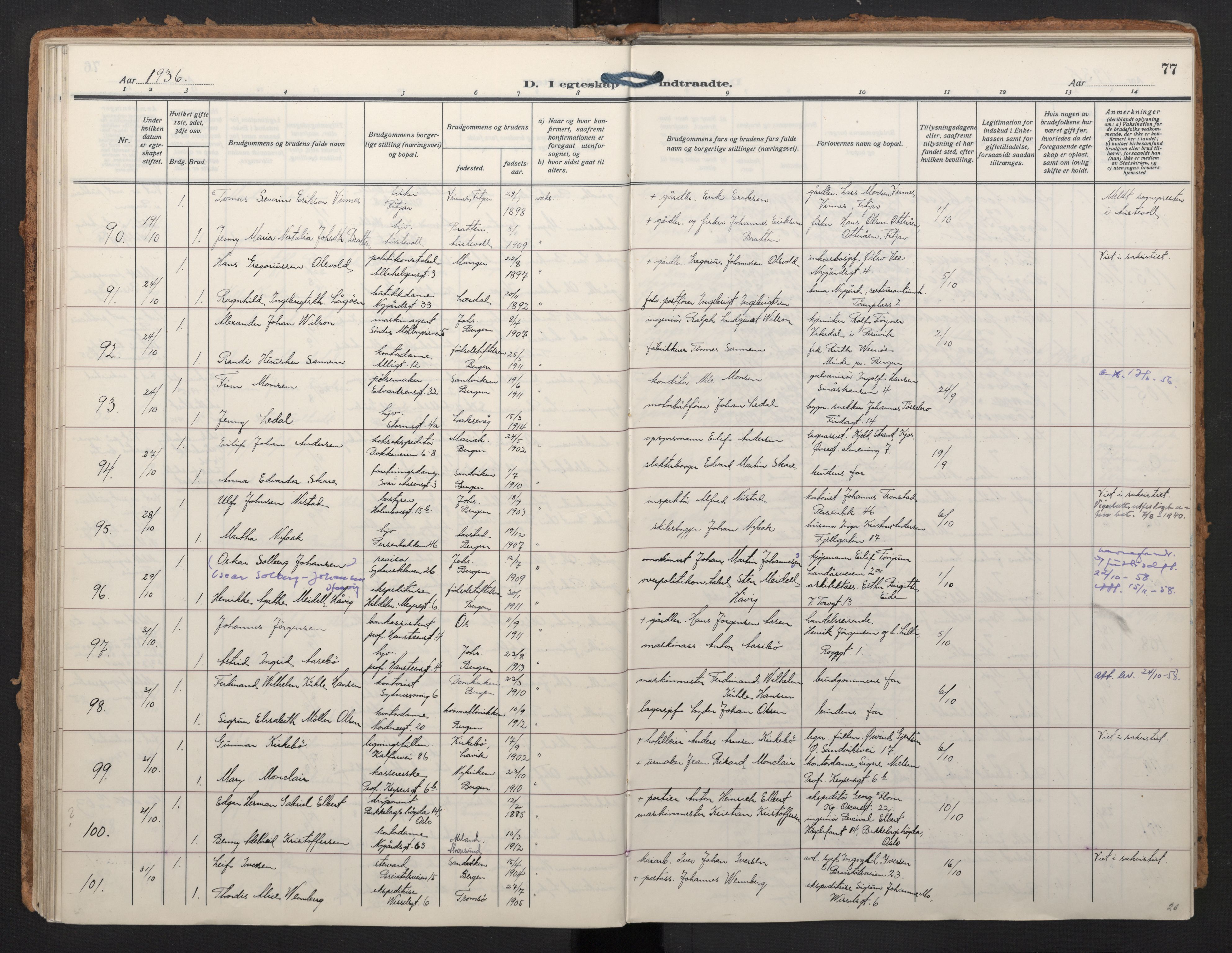 Johanneskirken sokneprestembete, SAB/A-76001/H/Haa/L0014: Parish register (official) no. D 3, 1929-1949, p. 76b-77a