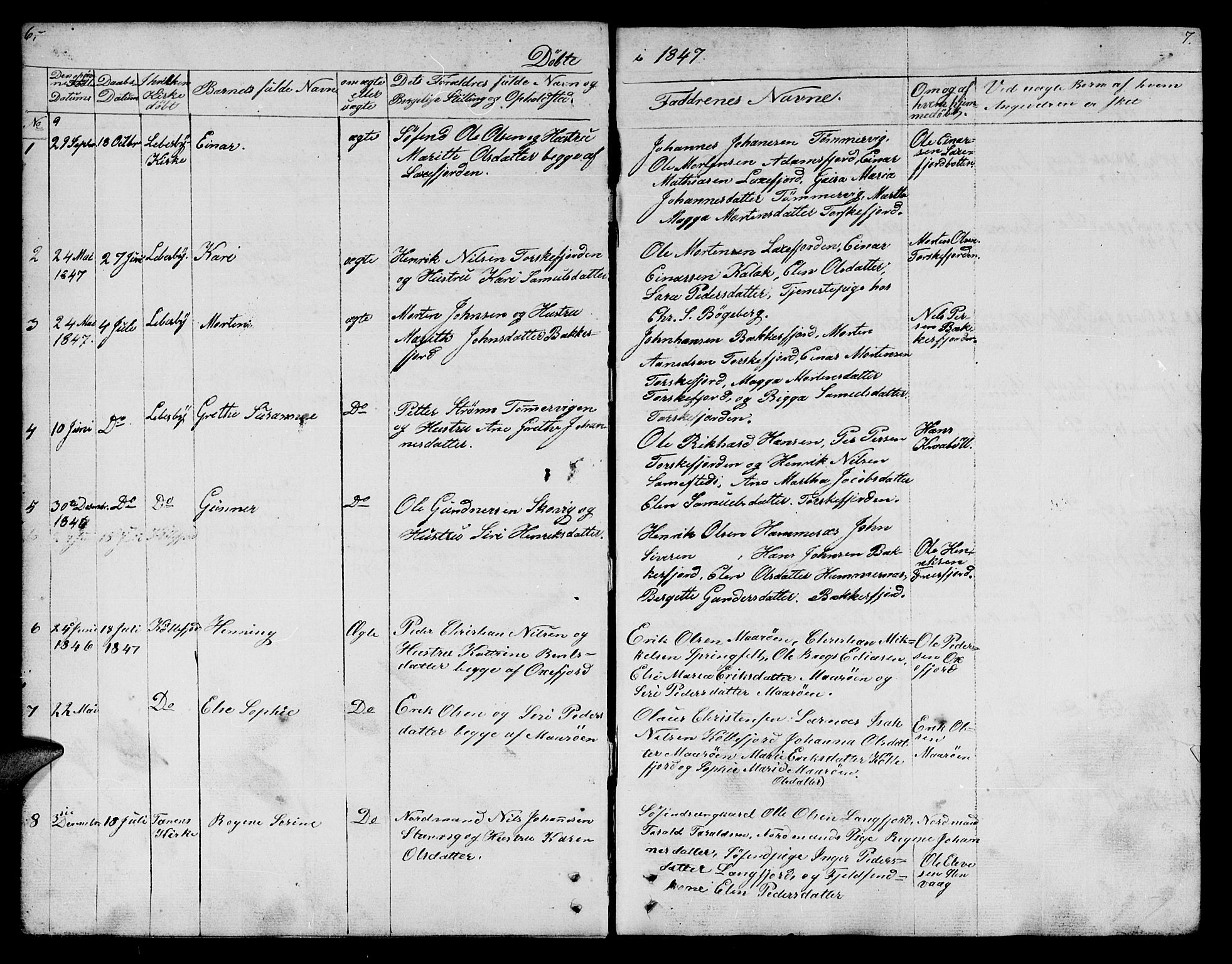 Lebesby sokneprestkontor, SATØ/S-1353/H/Hb/L0001klokker: Parish register (copy) no. 1, 1846-1862, p. 6-7
