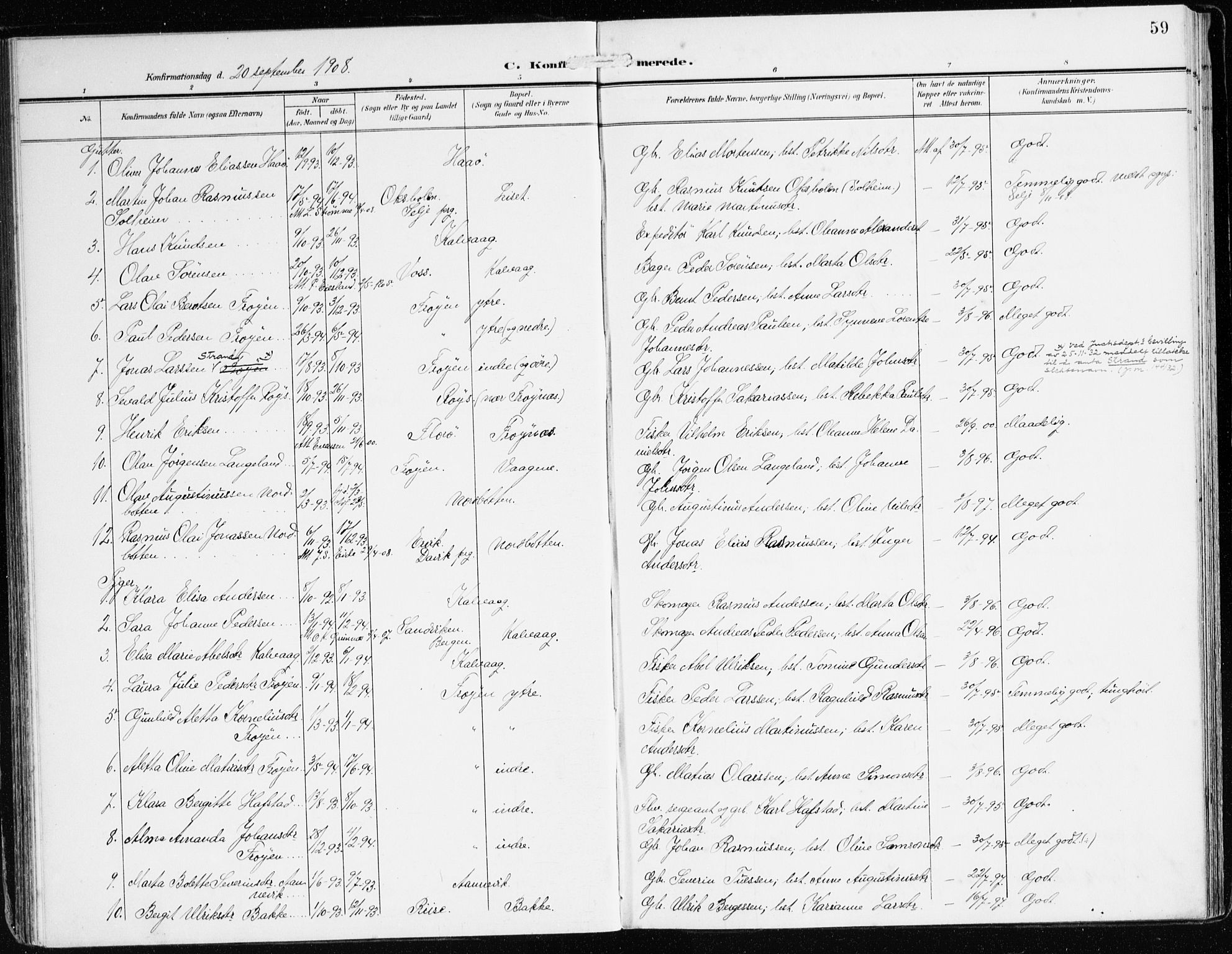 Bremanger sokneprestembete, SAB/A-82201/H/Haa/Haab/L0003: Parish register (official) no. B 3, 1908-1925, p. 59