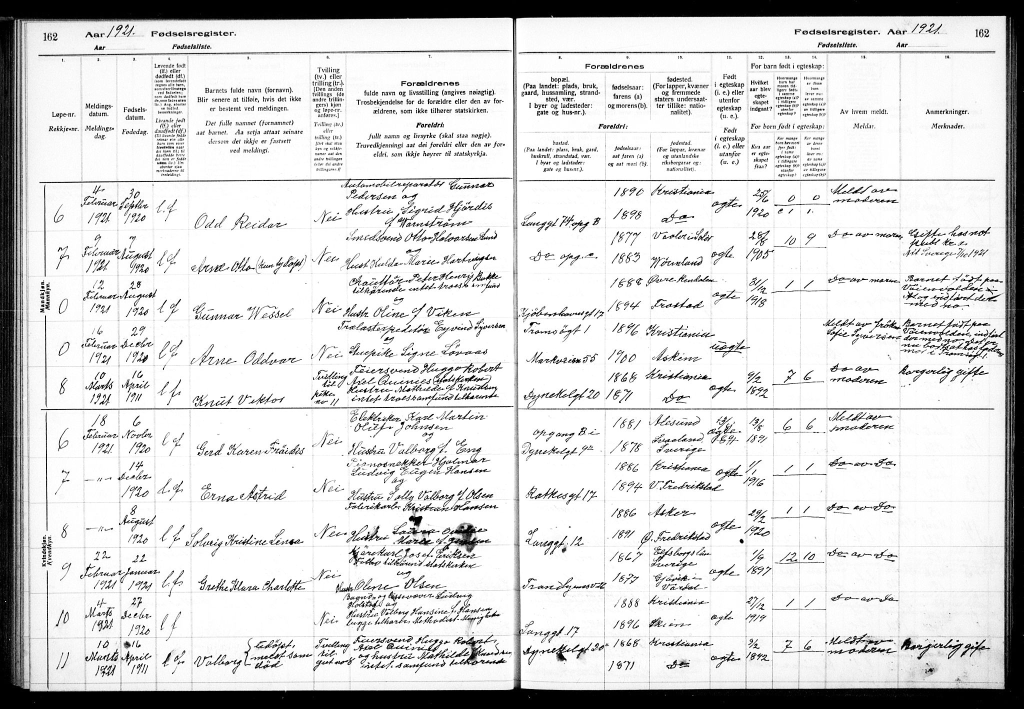 Petrus prestekontor Kirkebøker, AV/SAO-A-10872/J/Ja/L0001: Birth register no. 1, 1916-1922, p. 162