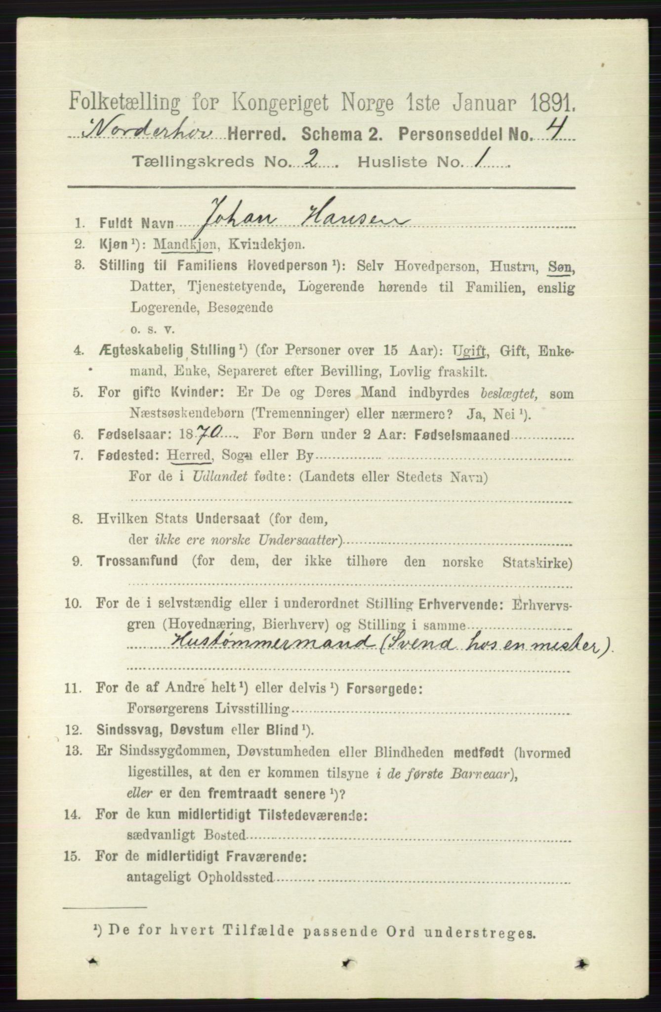 RA, 1891 census for 0613 Norderhov, 1891, p. 698