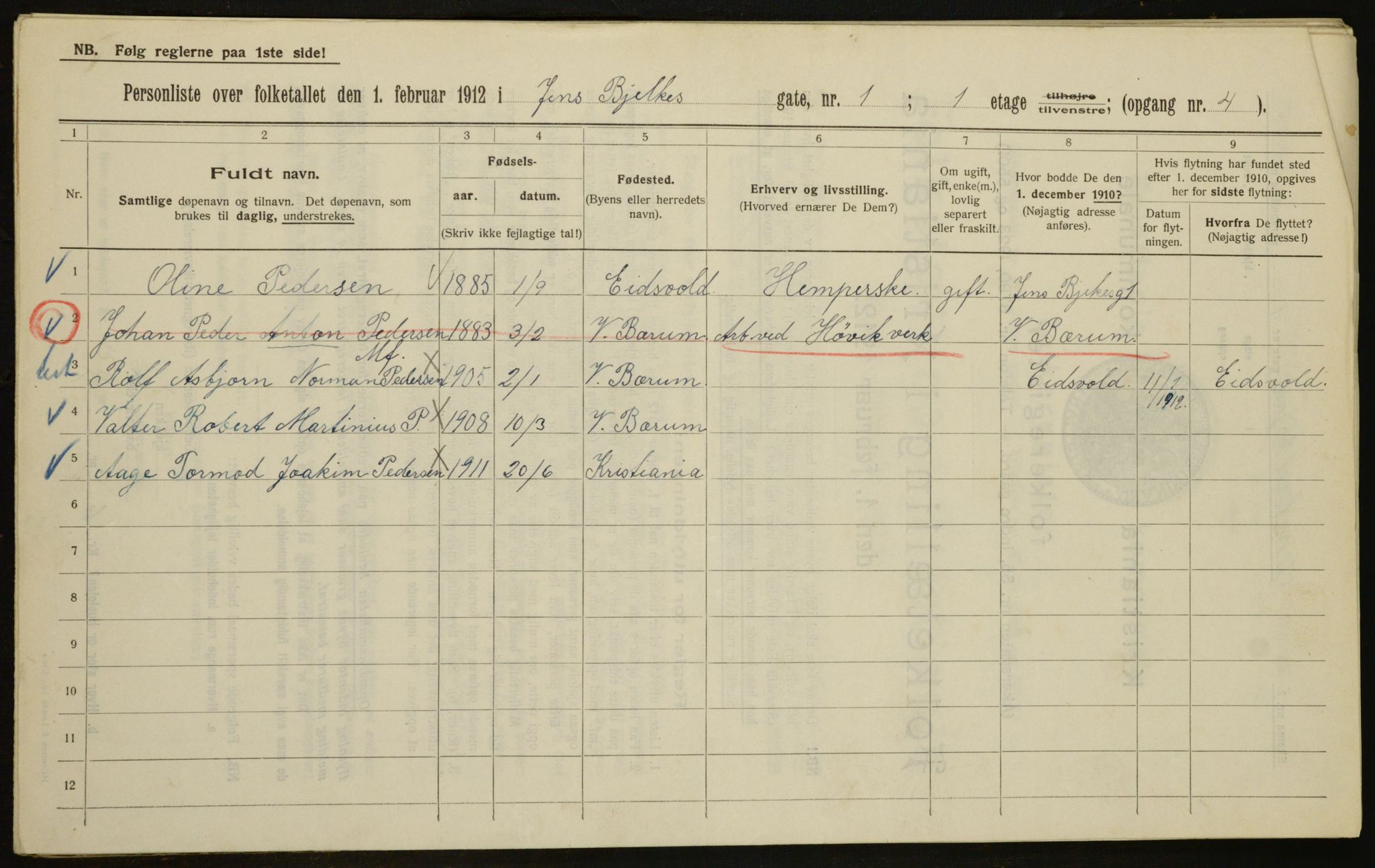 OBA, Municipal Census 1912 for Kristiania, 1912, p. 45763