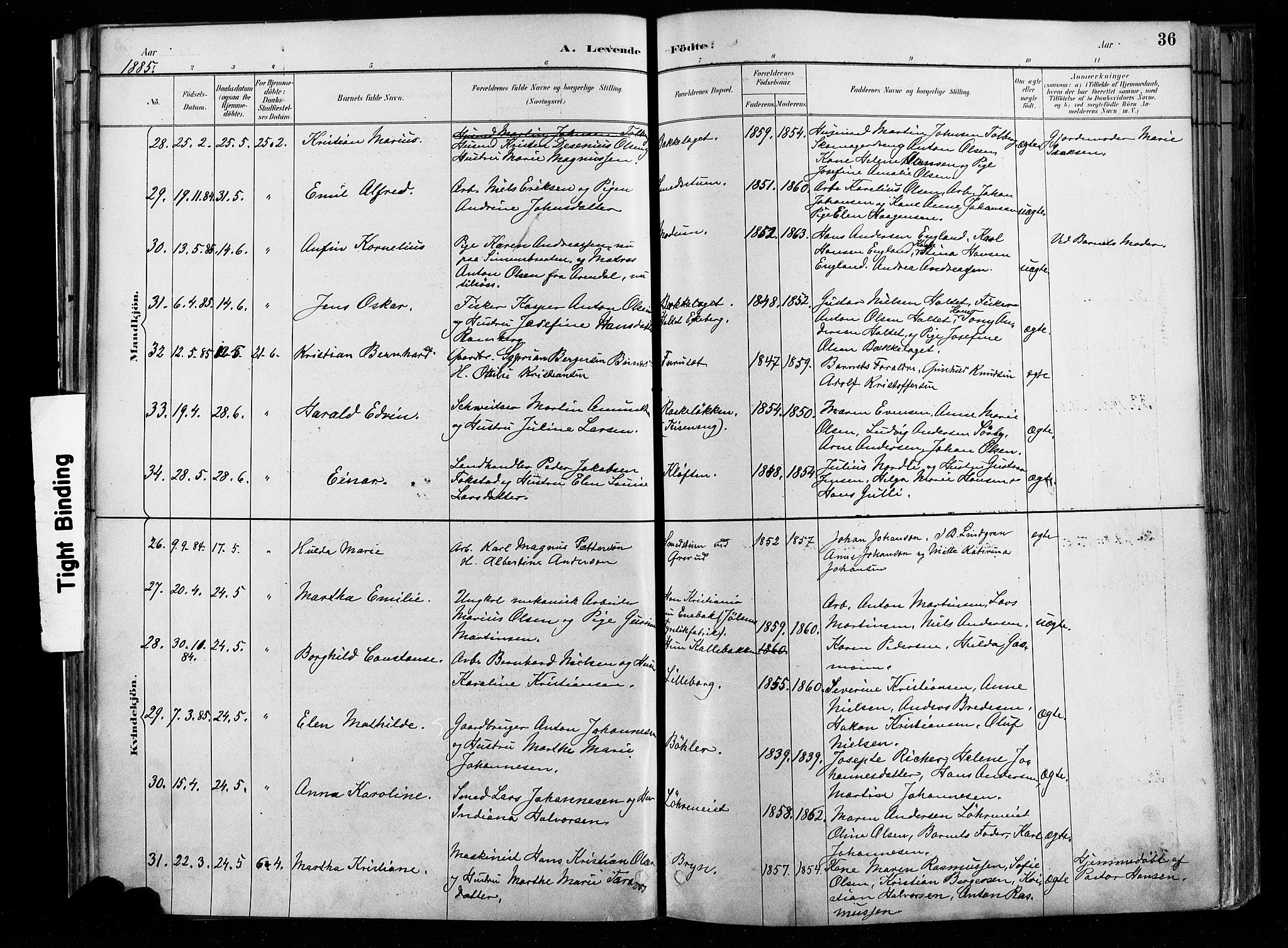 Østre Aker prestekontor Kirkebøker, AV/SAO-A-10840/F/Fa/L0008: Parish register (official) no. I 8, 1883-1894, p. 36