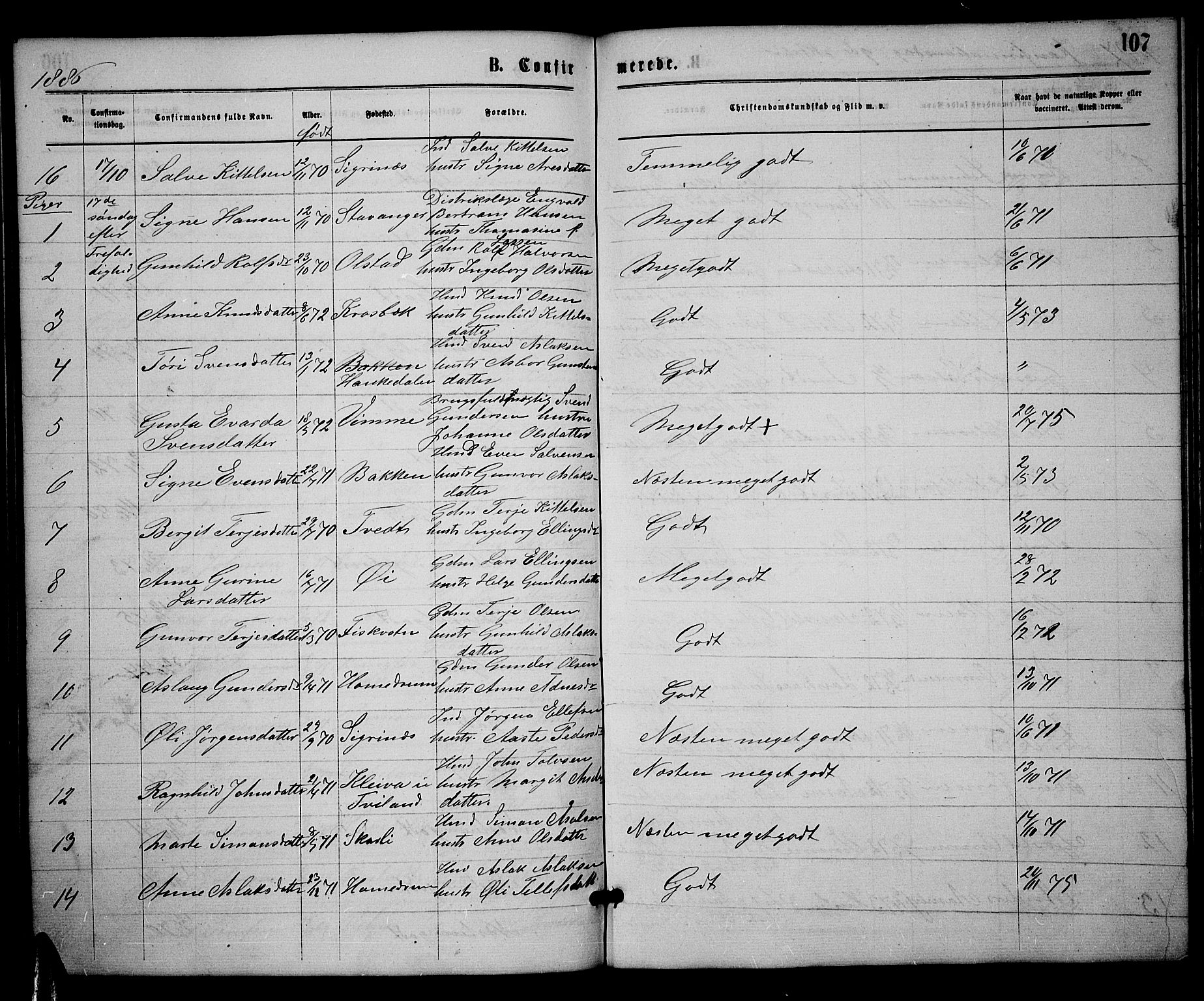 Åmli sokneprestkontor, SAK/1111-0050/F/Fb/Fbc/L0003: Parish register (copy) no. B 3, 1868-1888, p. 107