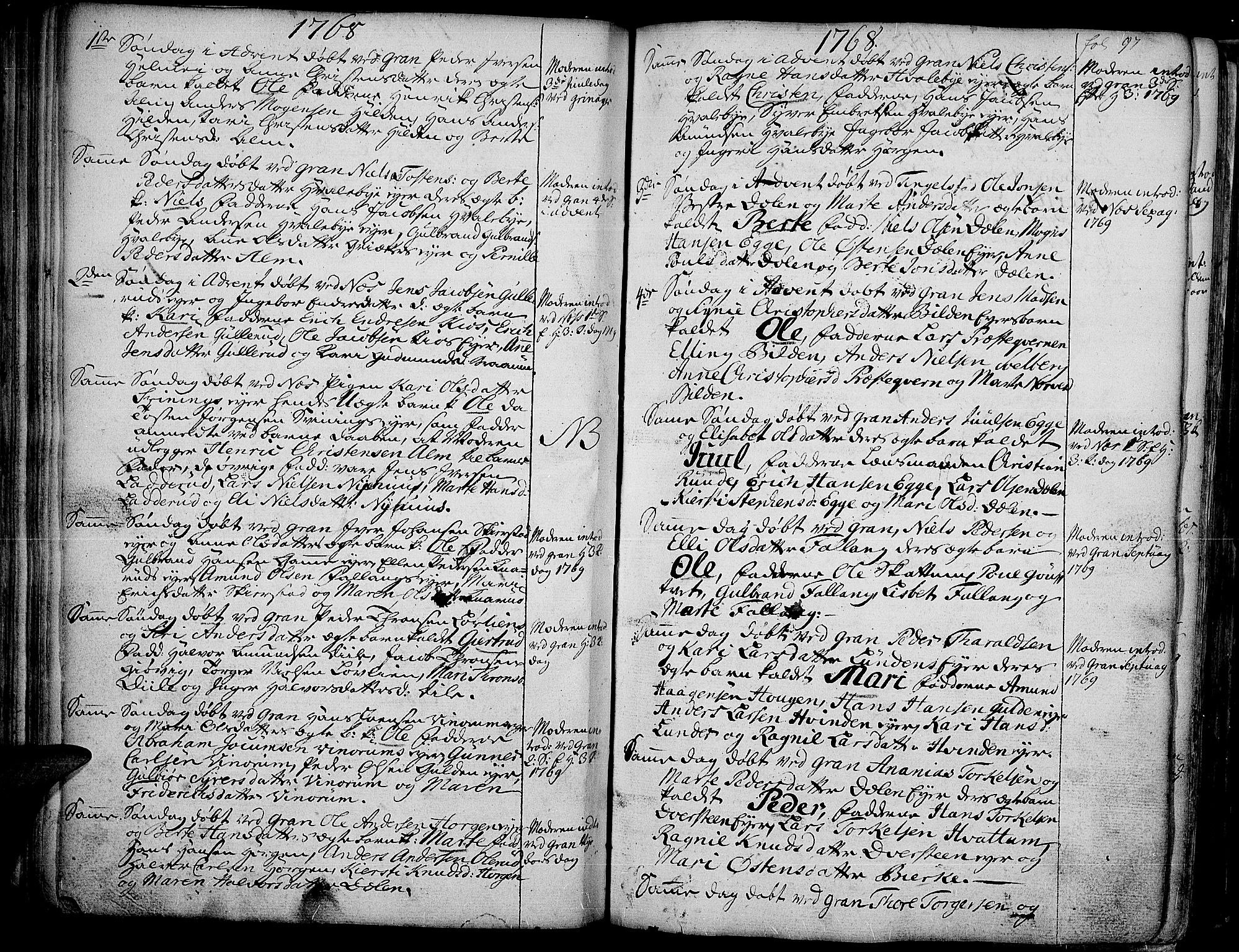 Gran prestekontor, SAH/PREST-112/H/Ha/Haa/L0004: Parish register (official) no. 4, 1759-1775, p. 97