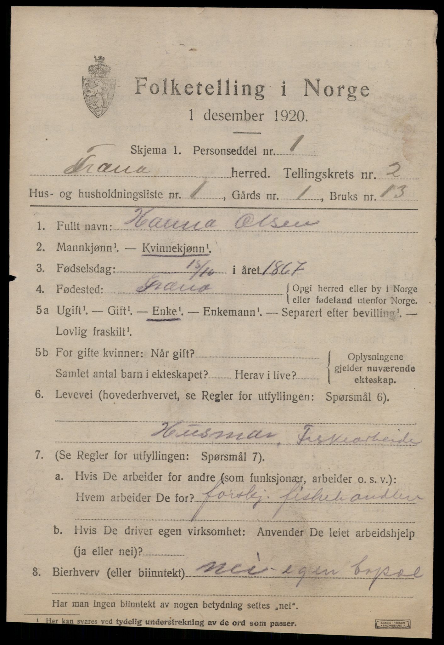 SAT, 1920 census for Fræna, 1920, p. 1529