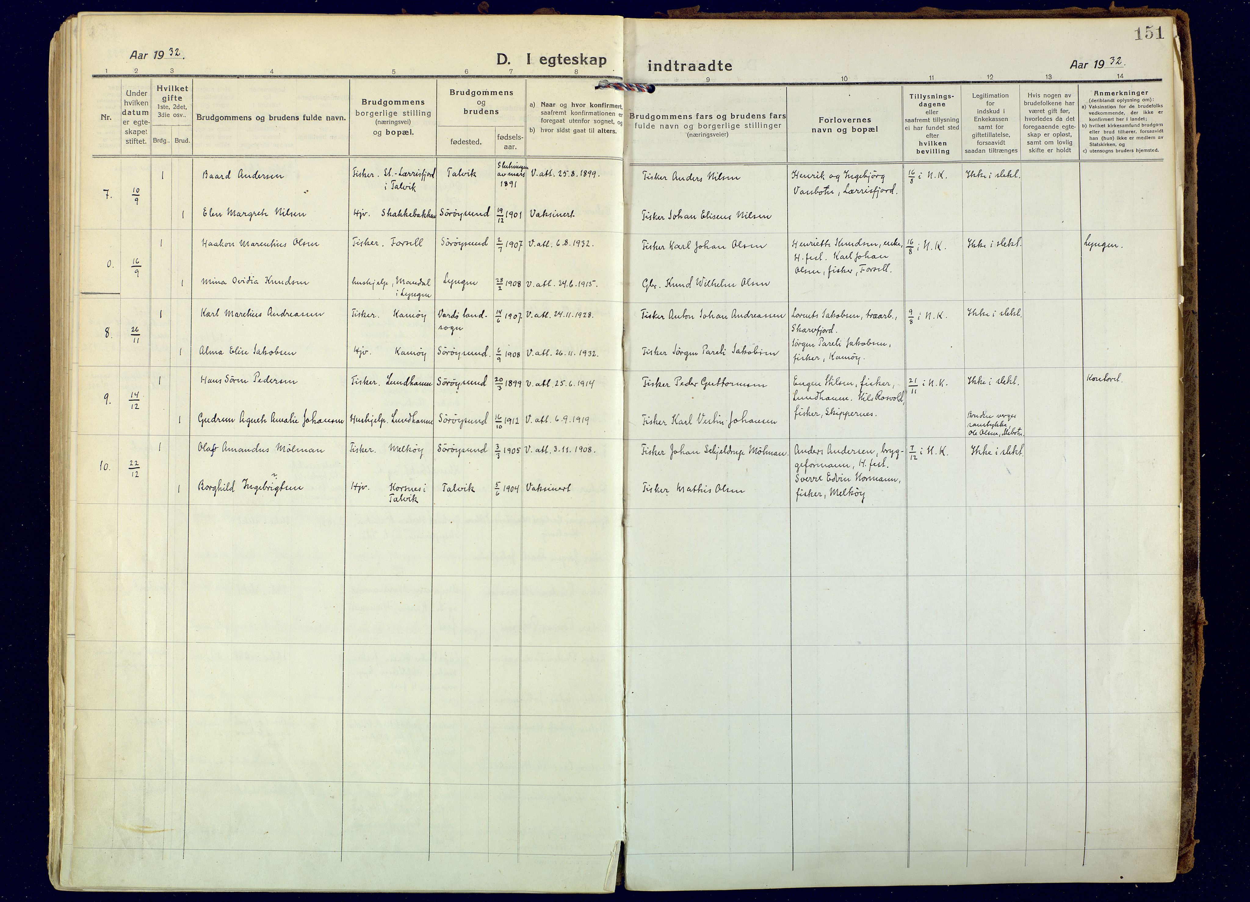 Hammerfest sokneprestkontor, AV/SATØ-S-1347/H/Ha/L0018.kirke: Parish register (official) no. 18, 1918-1933, p. 151