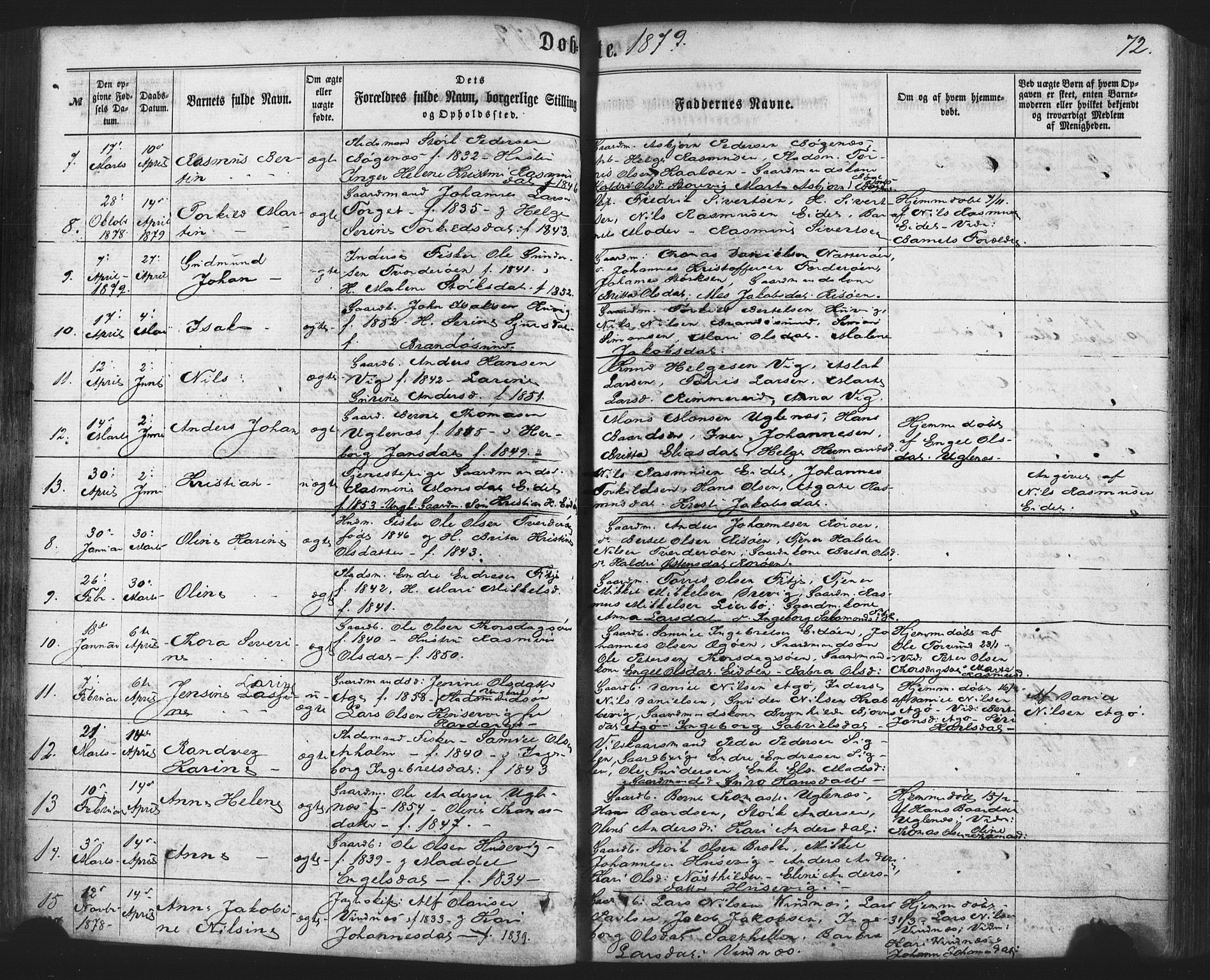 Fitjar sokneprestembete, AV/SAB-A-99926: Parish register (official) no. A 1, 1862-1881, p. 72