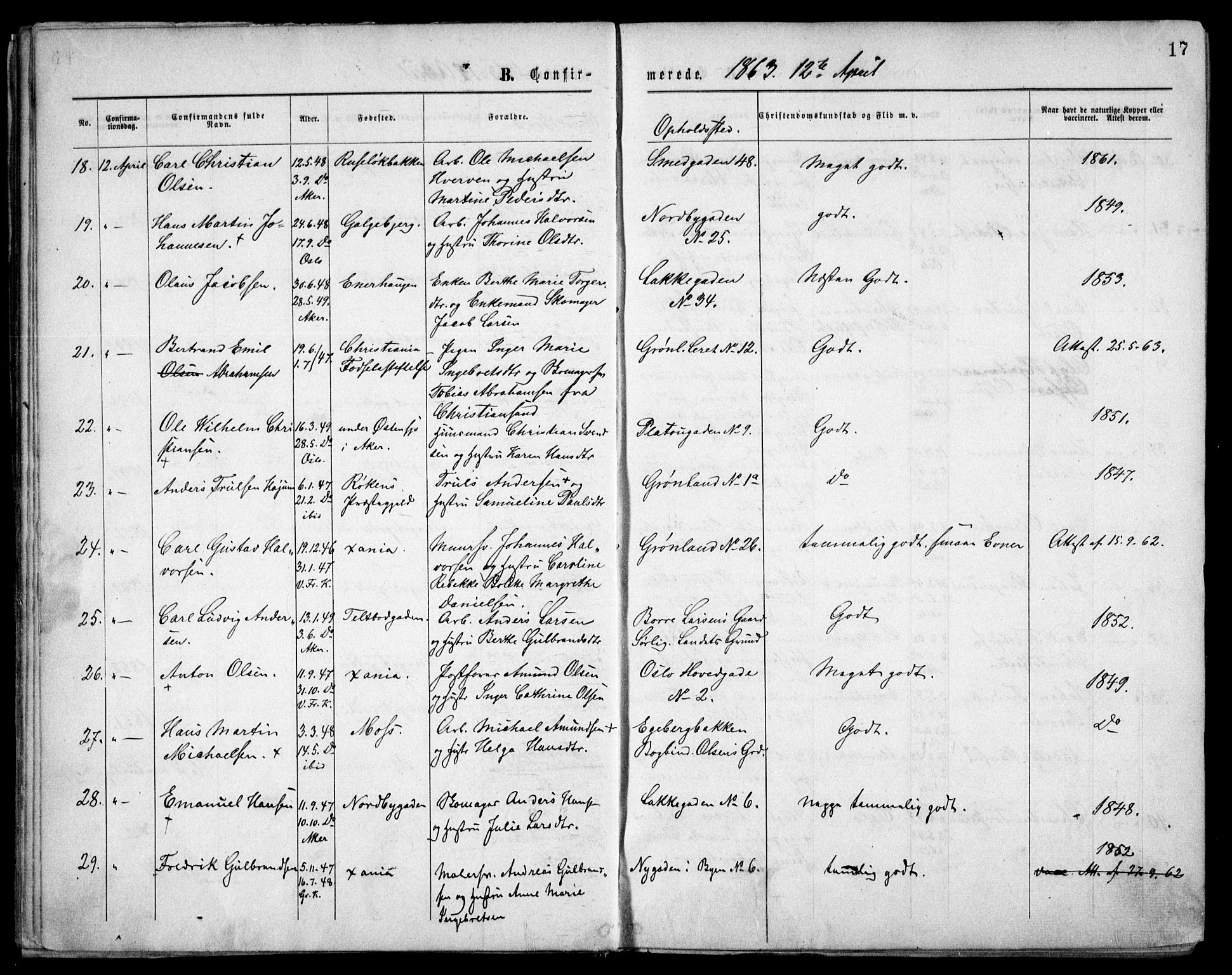 Grønland prestekontor Kirkebøker, AV/SAO-A-10848/F/Fa/L0003: Parish register (official) no. 3, 1862-1868, p. 17