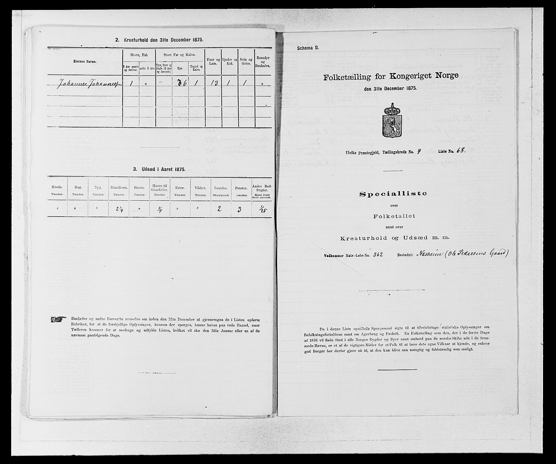 SAB, 1875 census for 1233P Ulvik, 1875, p. 754