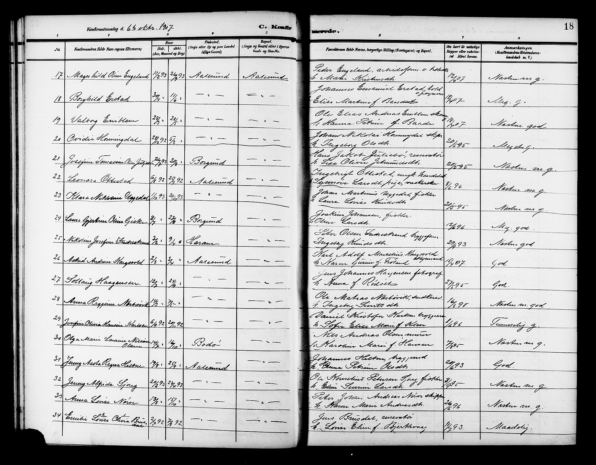 Ministerialprotokoller, klokkerbøker og fødselsregistre - Møre og Romsdal, AV/SAT-A-1454/529/L0470: Parish register (copy) no. 529C07, 1907-1917, p. 18