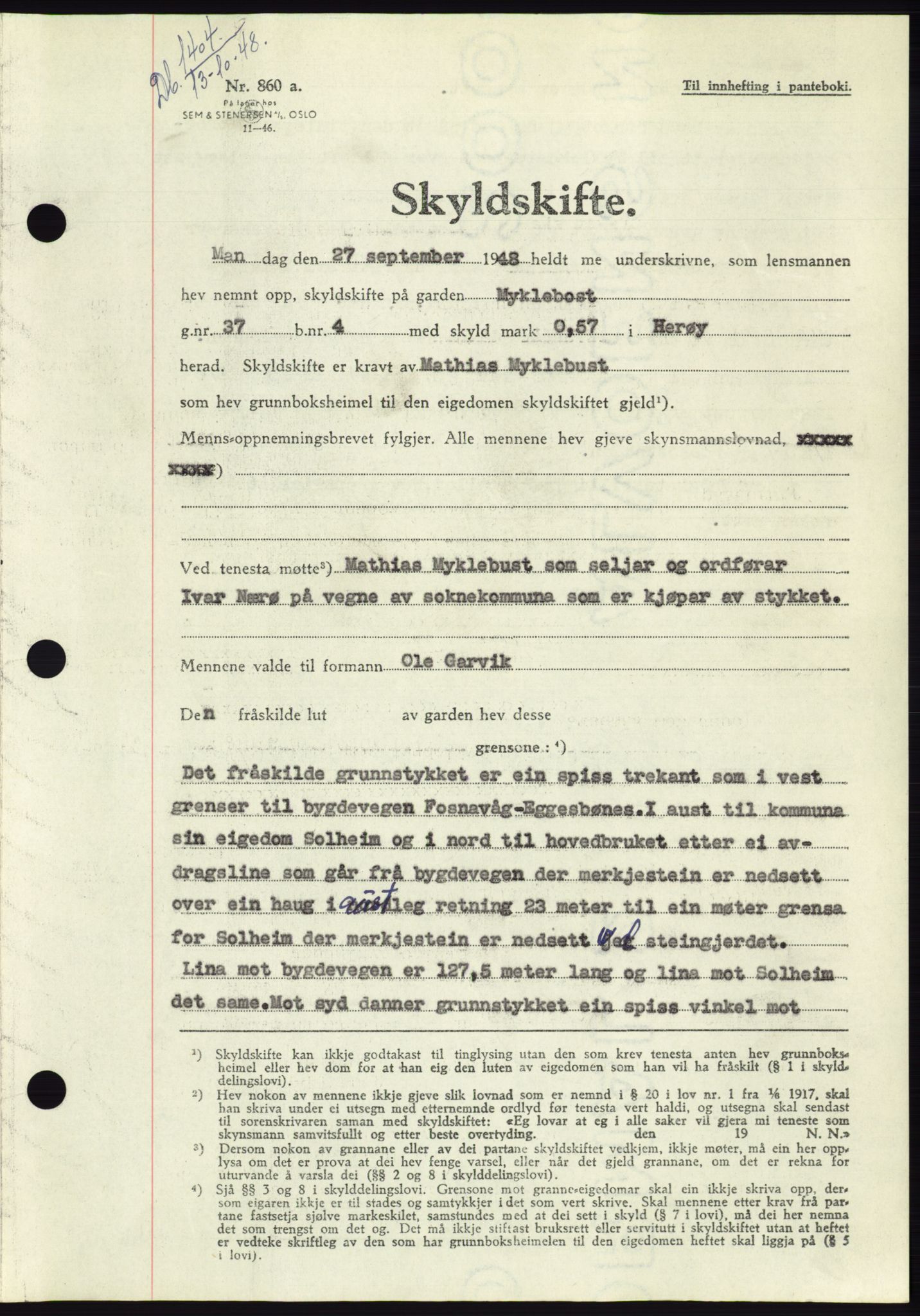 Søre Sunnmøre sorenskriveri, AV/SAT-A-4122/1/2/2C/L0083: Mortgage book no. 9A, 1948-1949, Diary no: : 1404/1948