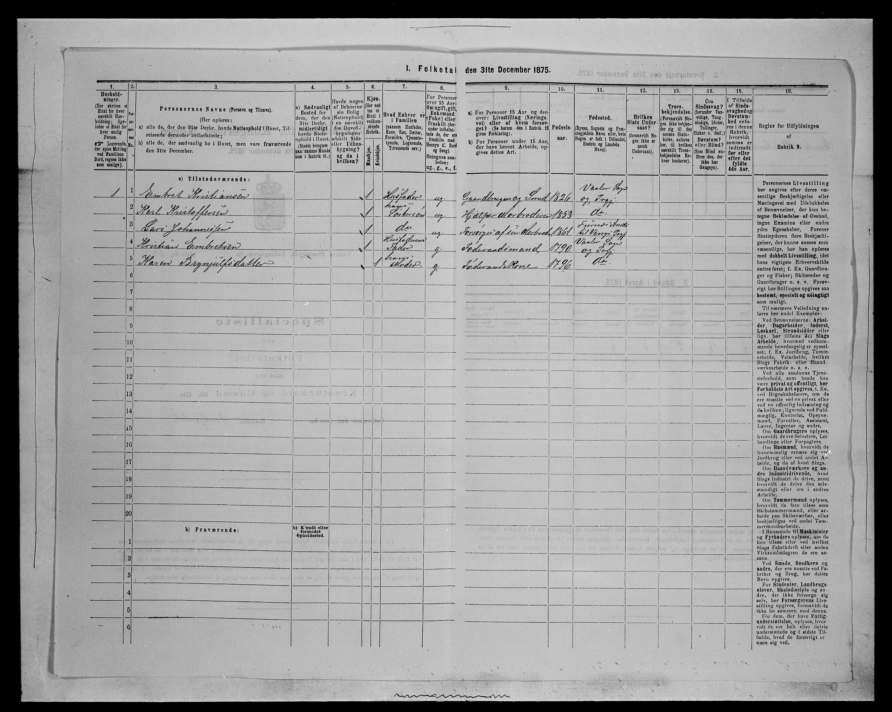 SAH, 1875 census for 0426P Våler parish (Hedmark), 1875, p. 237