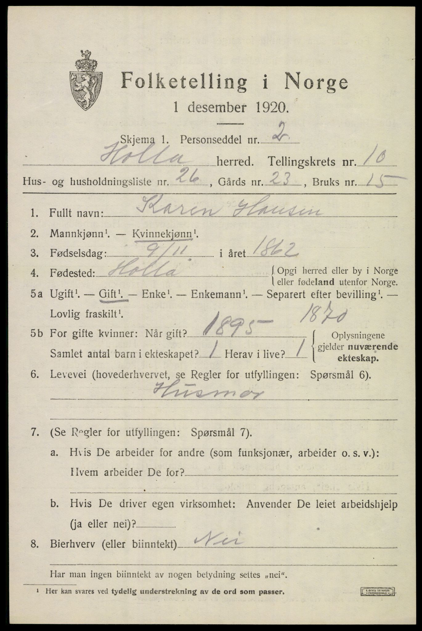 SAKO, 1920 census for Holla, 1920, p. 6365