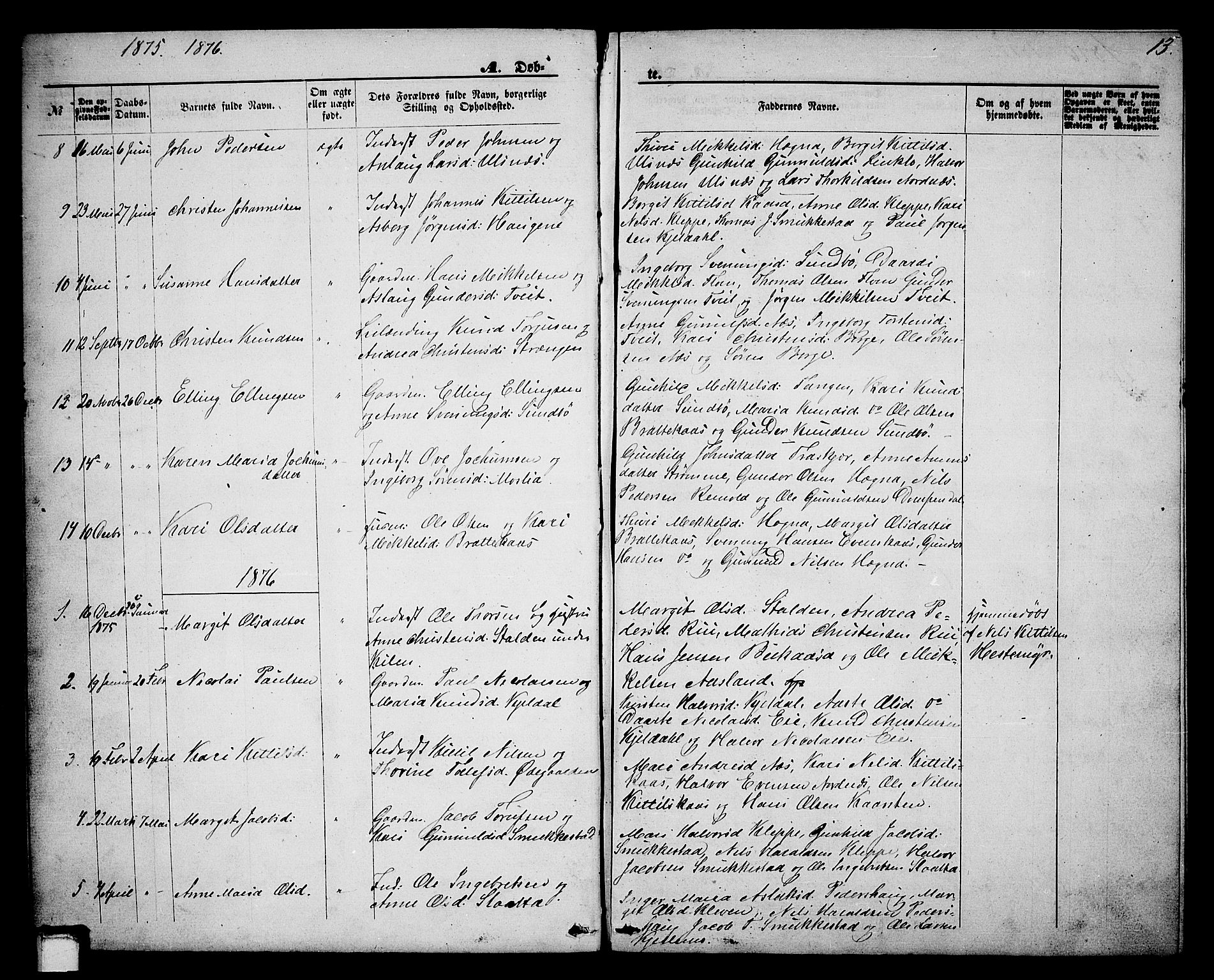 Lunde kirkebøker, SAKO/A-282/G/Gb/L0001: Parish register (copy) no. II 1, 1866-1887, p. 13