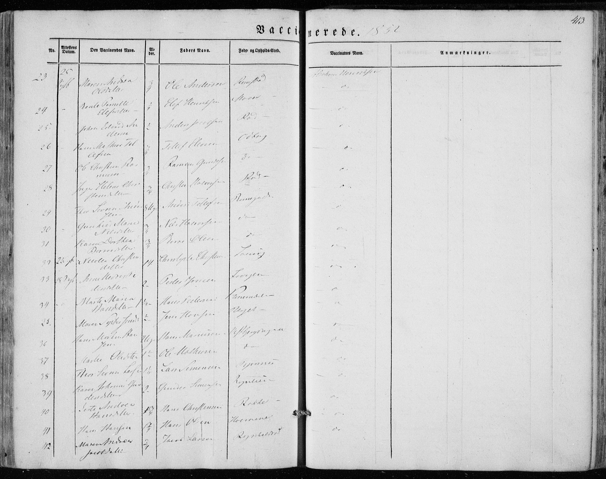 Hedrum kirkebøker, AV/SAKO-A-344/F/Fa/L0006: Parish register (official) no. I 6, 1849-1857, p. 413