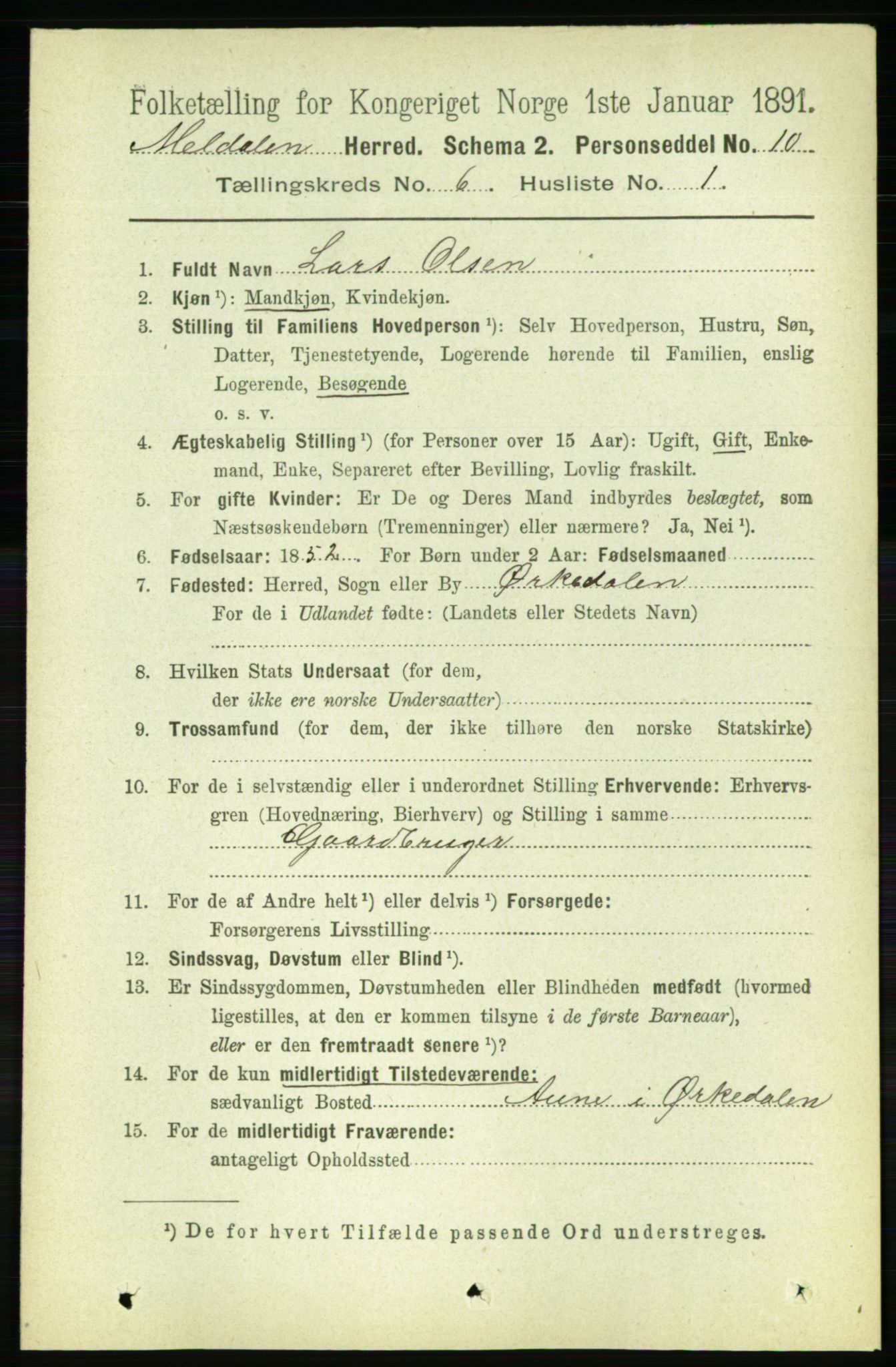 RA, 1891 census for 1636 Meldal, 1891, p. 2878