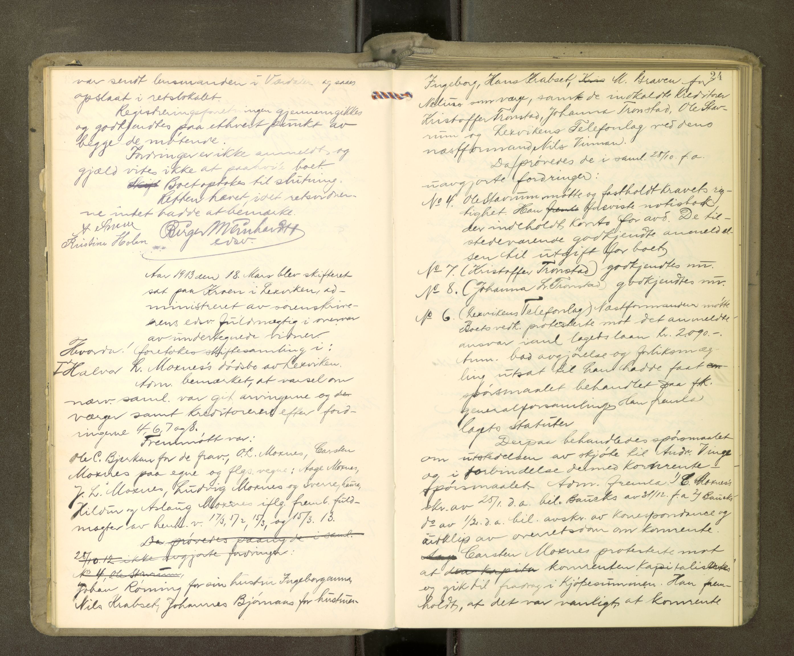 Stjør- og Verdal sorenskriveri, AV/SAT-A-4167/1/3/3B/L0012: Skifteforhandlingsprotokoll, 1912-1919, p. 24
