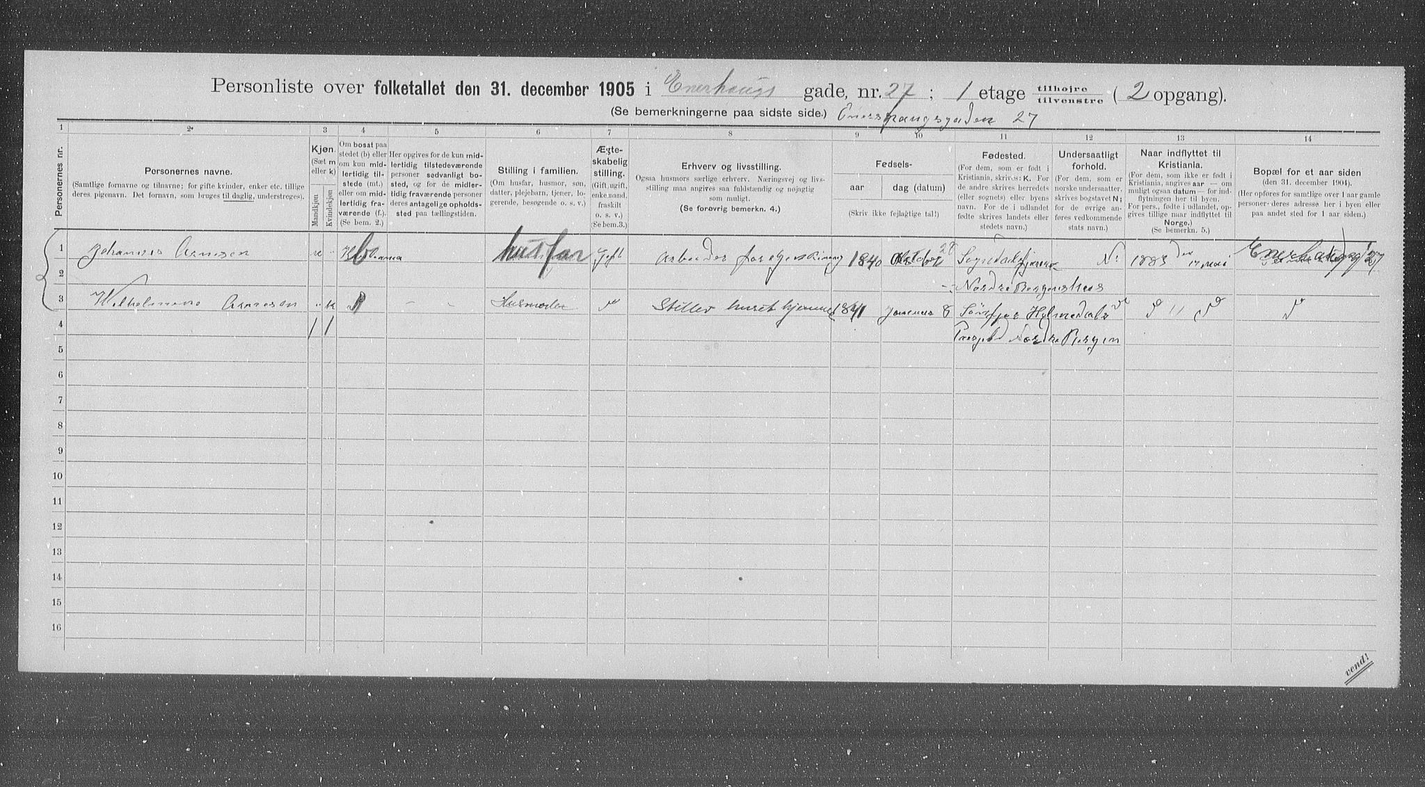 OBA, Municipal Census 1905 for Kristiania, 1905, p. 10957