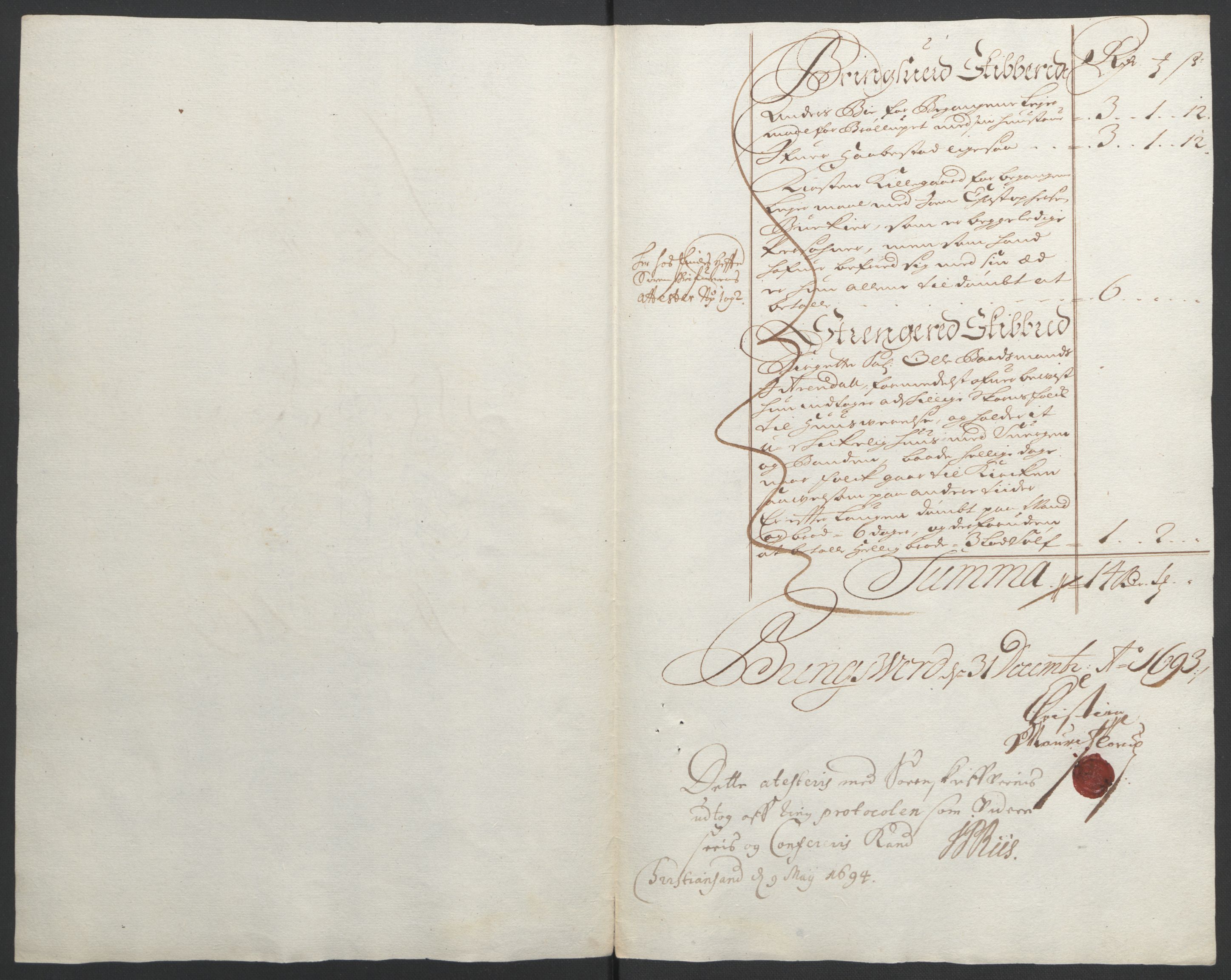 Rentekammeret inntil 1814, Reviderte regnskaper, Fogderegnskap, AV/RA-EA-4092/R39/L2312: Fogderegnskap Nedenes, 1693-1695, p. 23