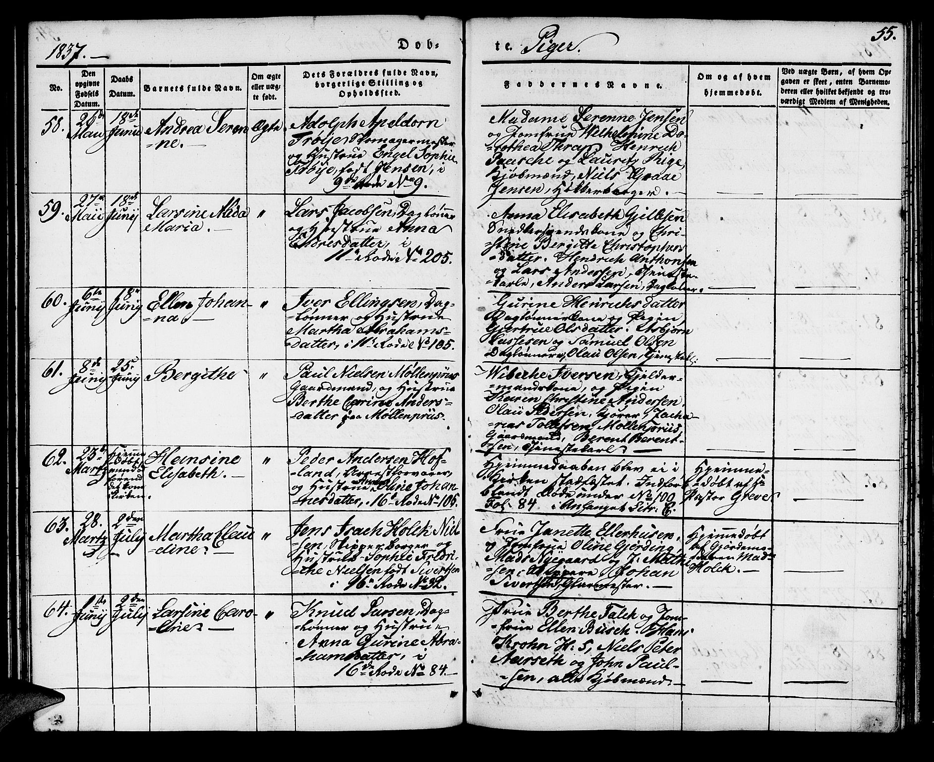 Domkirken sokneprestembete, SAB/A-74801/H/Haa/L0015: Parish register (official) no. A 14, 1835-1840, p. 55