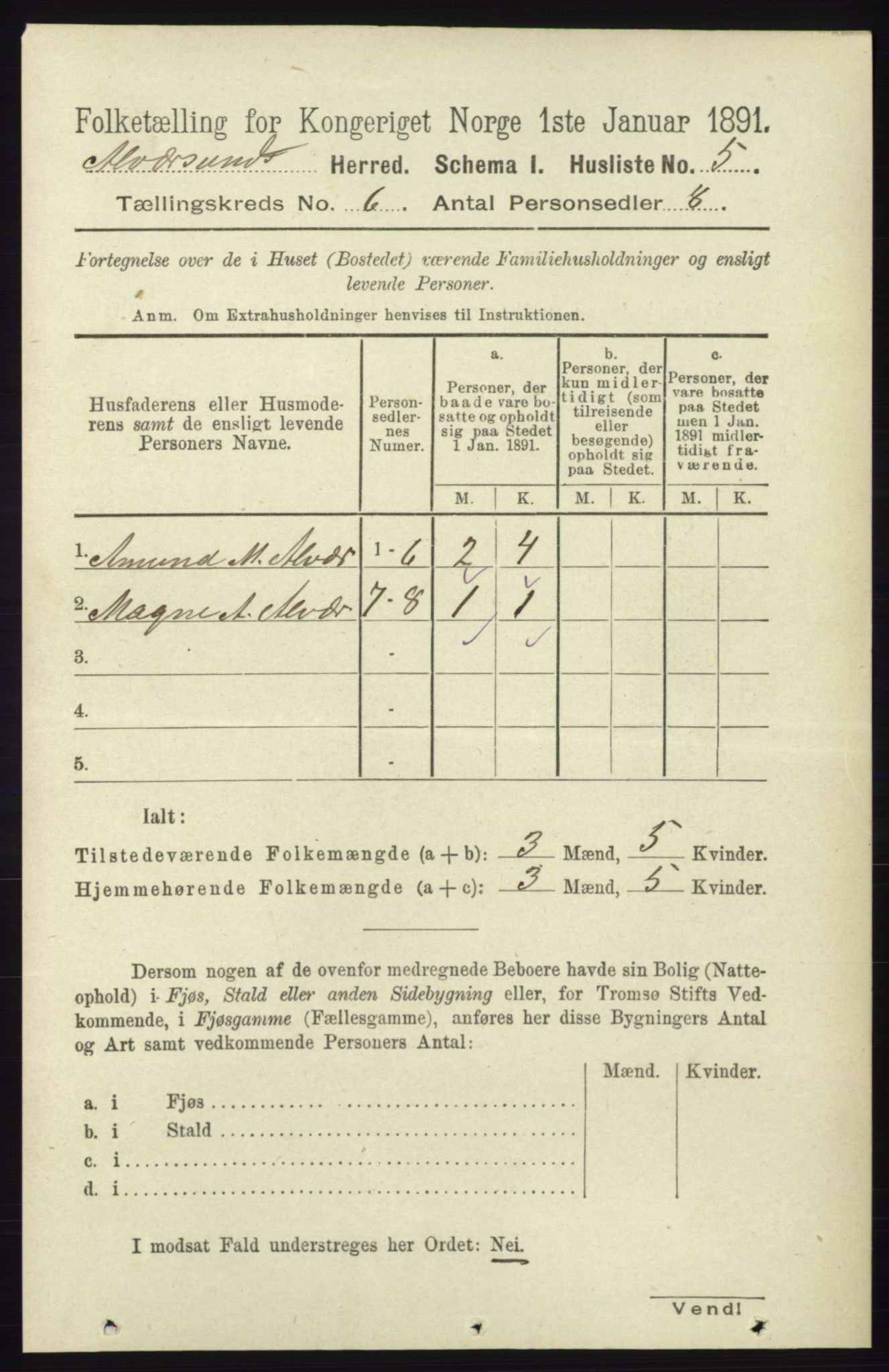 RA, 1891 census for 1257 Alversund, 1891, p. 2013