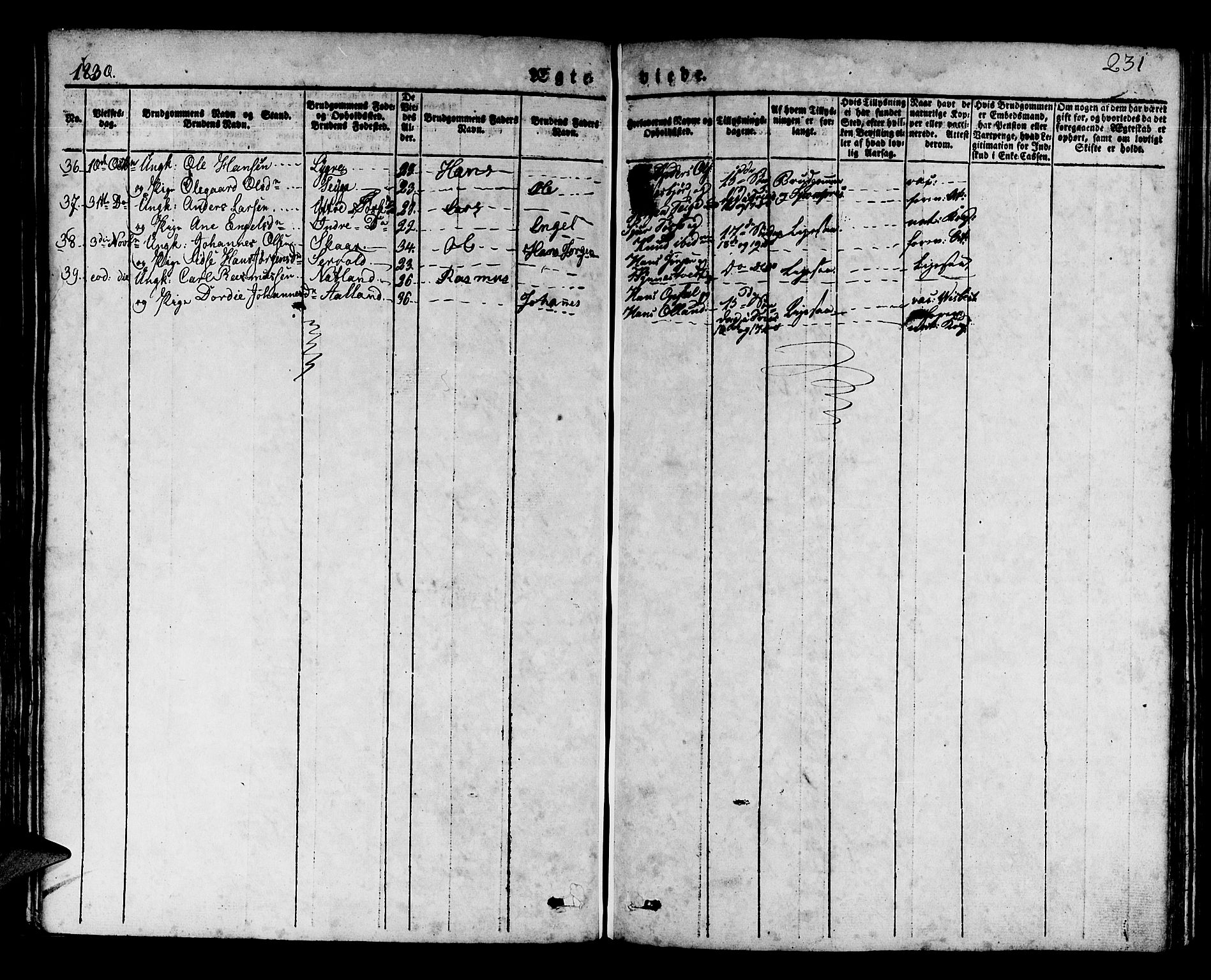 Os sokneprestembete, SAB/A-99929: Parish register (official) no. A 14, 1826-1839, p. 231